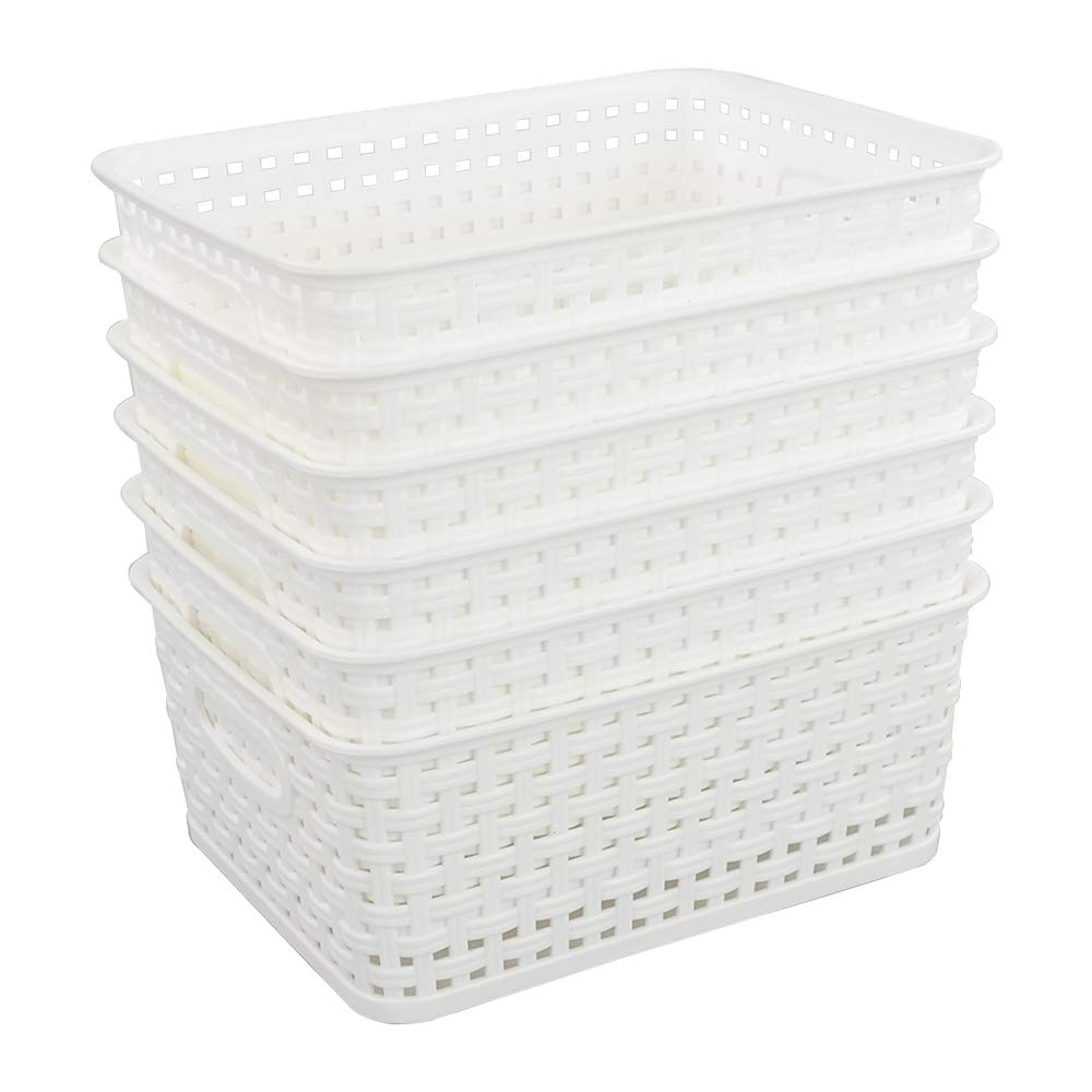 Saedy 6-Pack White Plastic Woven Pantry Storage Baskets - 10.03