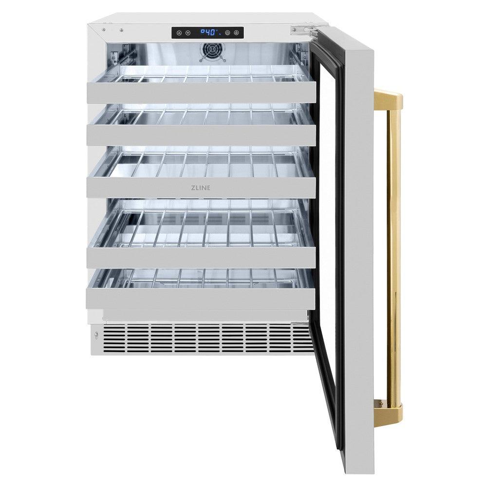 ZLINE Autograph Edition 24 Inch Dual Zone 44 Bottle Wine Cooler with Stainless Steel Glass Door & Polished Gold Handle - Perfect for Home Bars, Restaurants, and Wine Cellars (RWDOZ GS 24 G)