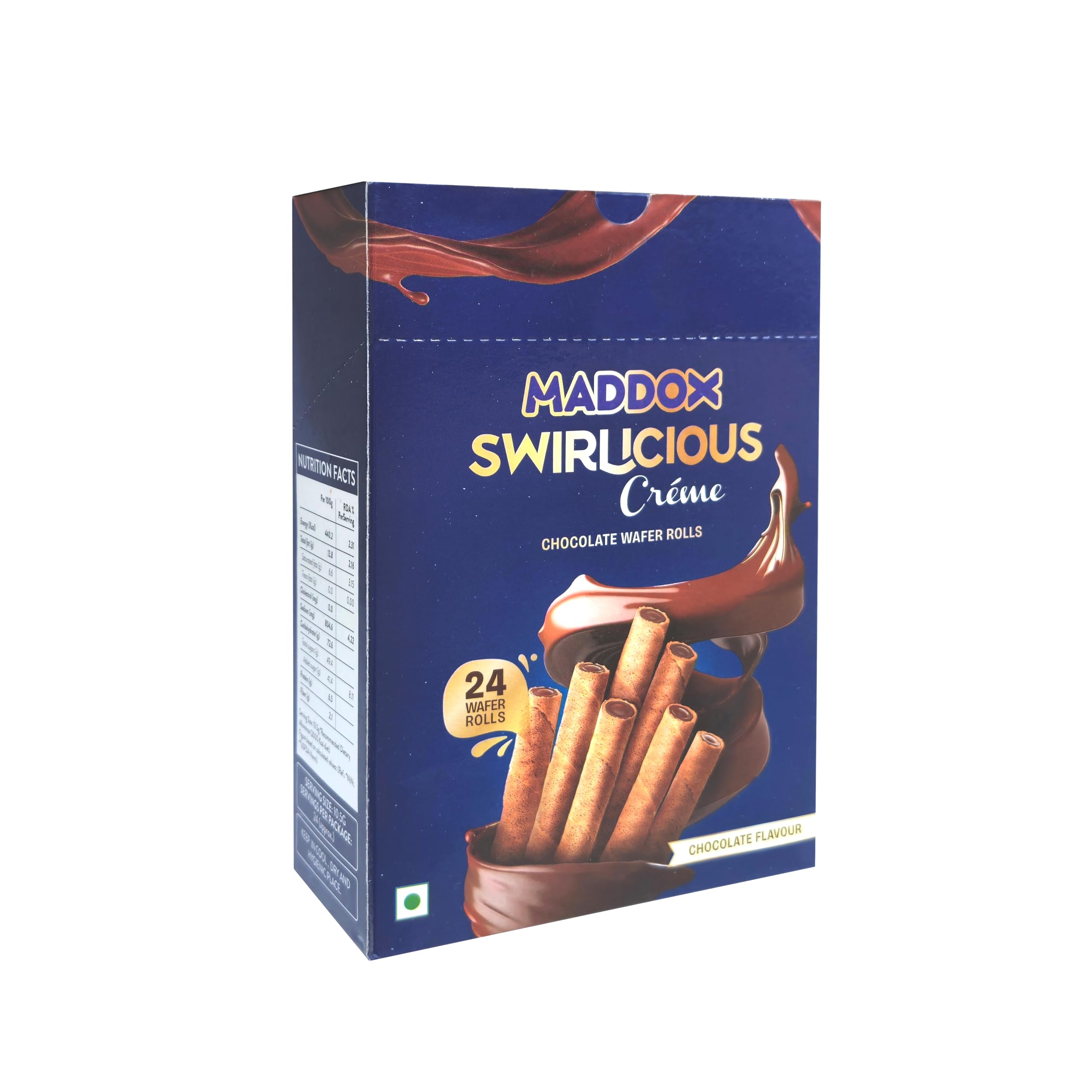 Maddox Swirlicious Chocolate Wafer Rolls - 24 Individually Wrapped Crispy Wafer Sticks (10.5g Each, 252g Total) - Perfect for Snacking, Party Favors & Gift Baskets