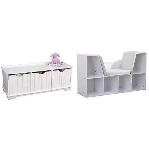 KidKraft Nantucket Storage Bench with Bookcase & Reading Nook - White Kids Furniture, 46.46