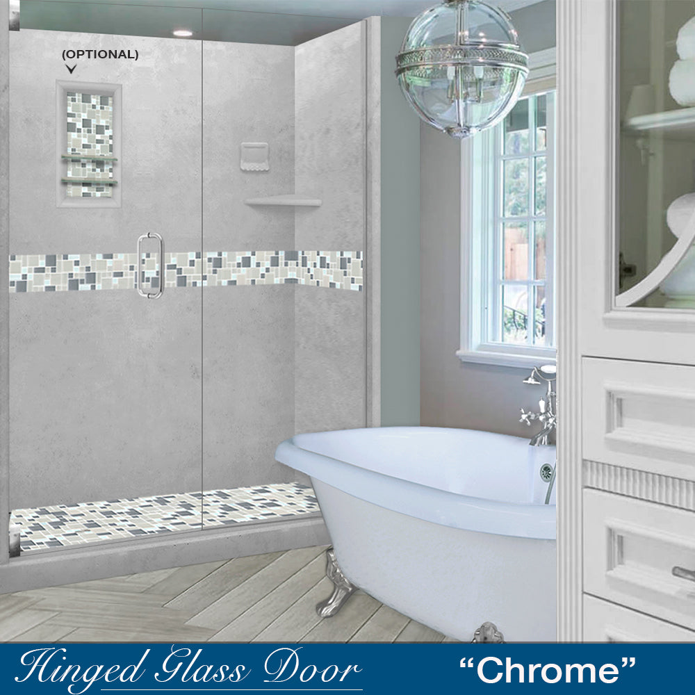 60 Alcove Portland Cement Sistine Stone & Newport Mosaic Accent Tile DIY Shower Remodel Kit - Waterproof Bathroom Wall Tile for Shower Surround, Backsplash, and Flooring