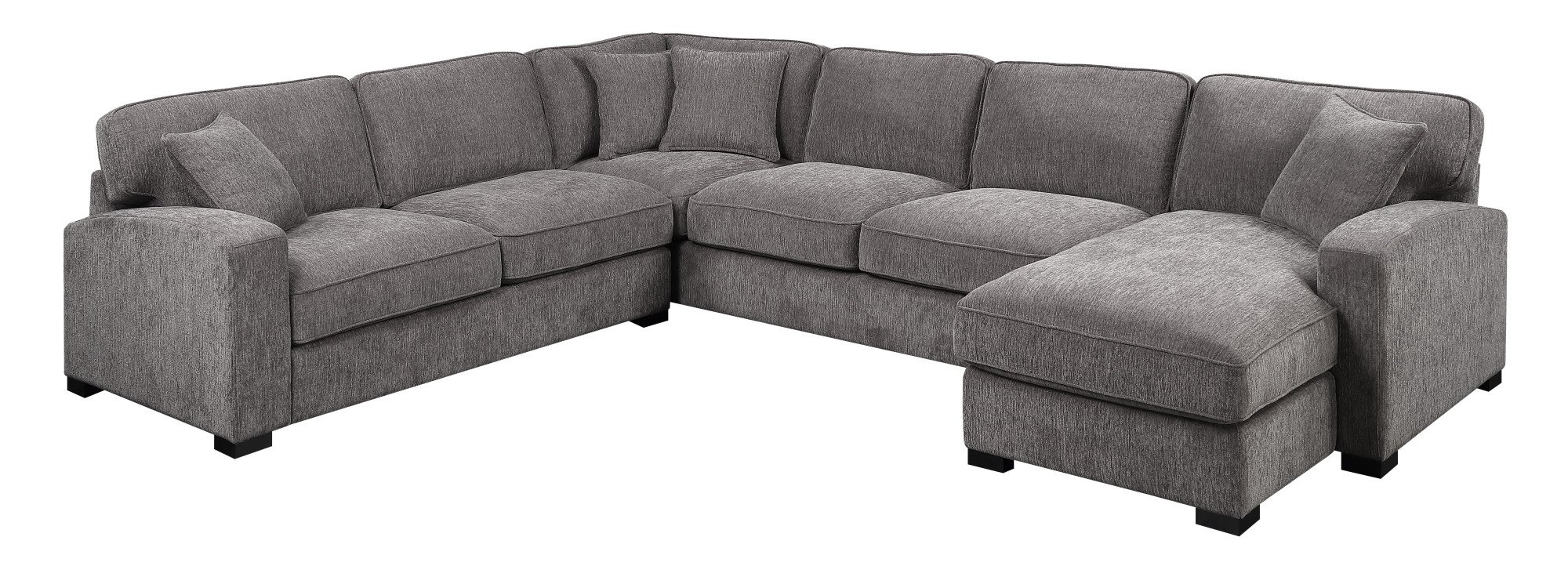 Addison Dark Gray 3-Piece Sectional Sofa Set with Throw Pillows | Ultra-Soft Fabric & Sturdy Block Legs | Perfect for Living Room, Family Room & Small Spaces