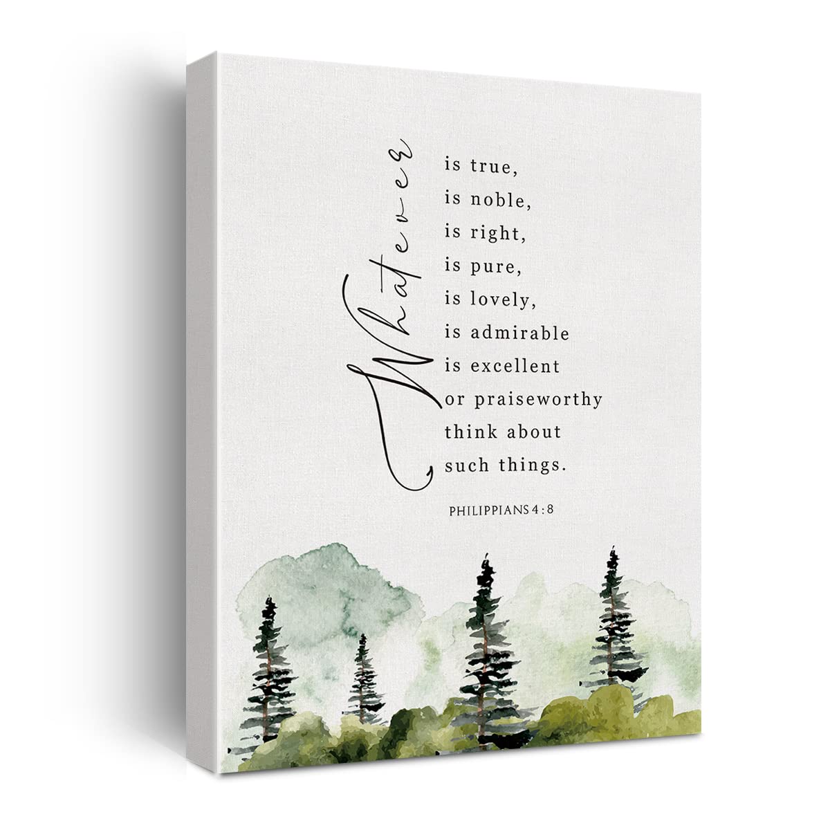 Philippians 4:8 Bible Verse Canvas Print - 12x15 Framed Wall Art for Home & Office Decor