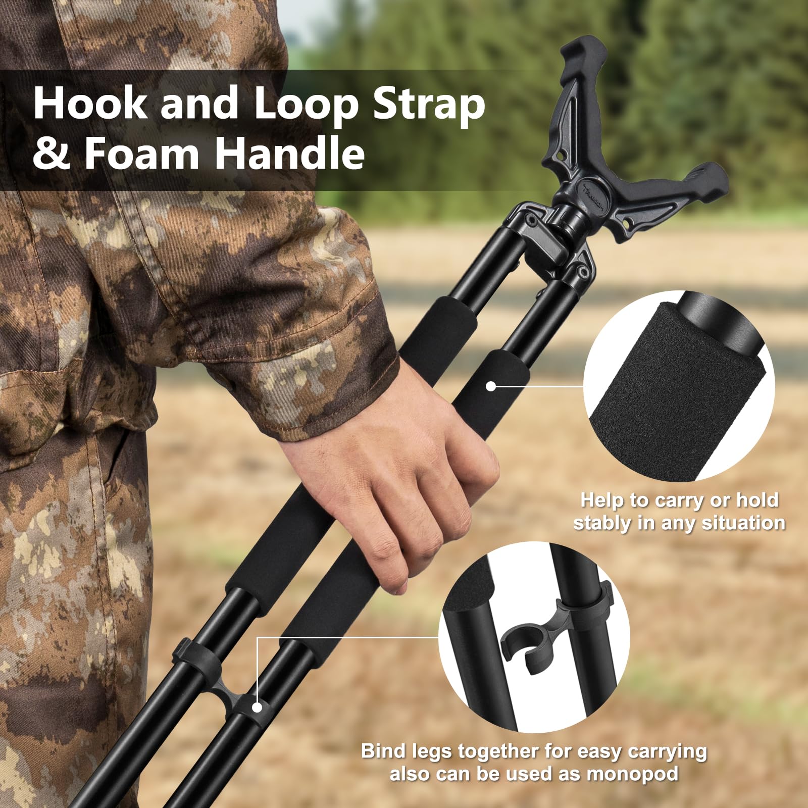 **Adjustable Hunting Bipod with 360° Swivel & V-Yoke Rest – Lightweight Aluminum Tripod for Shooting – Twist Lock, Foam Grip & Spike Feet – Ideal for Rifle Hunting, Target Practice & Outdoor Adventures**