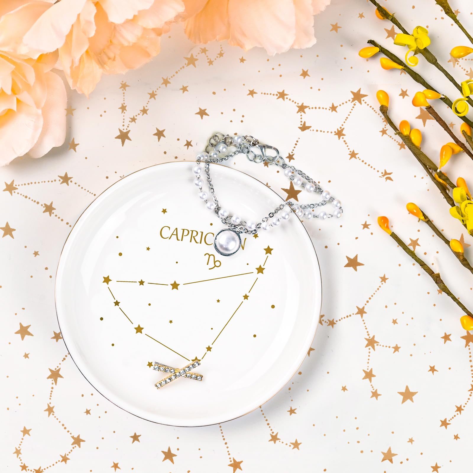 Capricorn Zodiac Gifts for Women - Ceramic Astrology Ring Dish & Jewelry Tray, Perfect Birthday Gift for Capricorn Women & Girls | Zodiac-Themed Home Decor & Jewelry Organizer