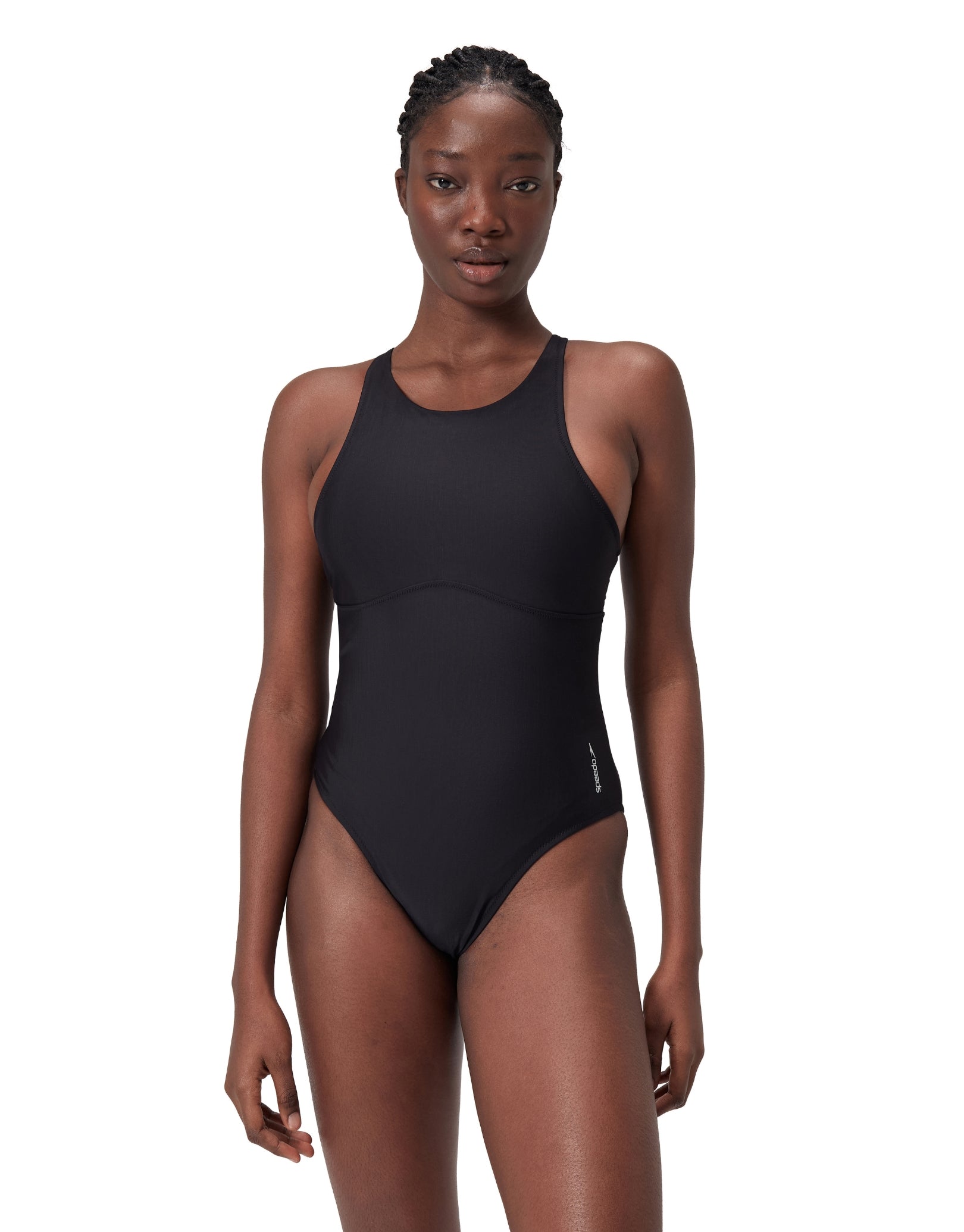 Women's Solid High Neck Crossback One Piece Swimsuit - Dark Grey for Swimming, Beach & Pool Activities