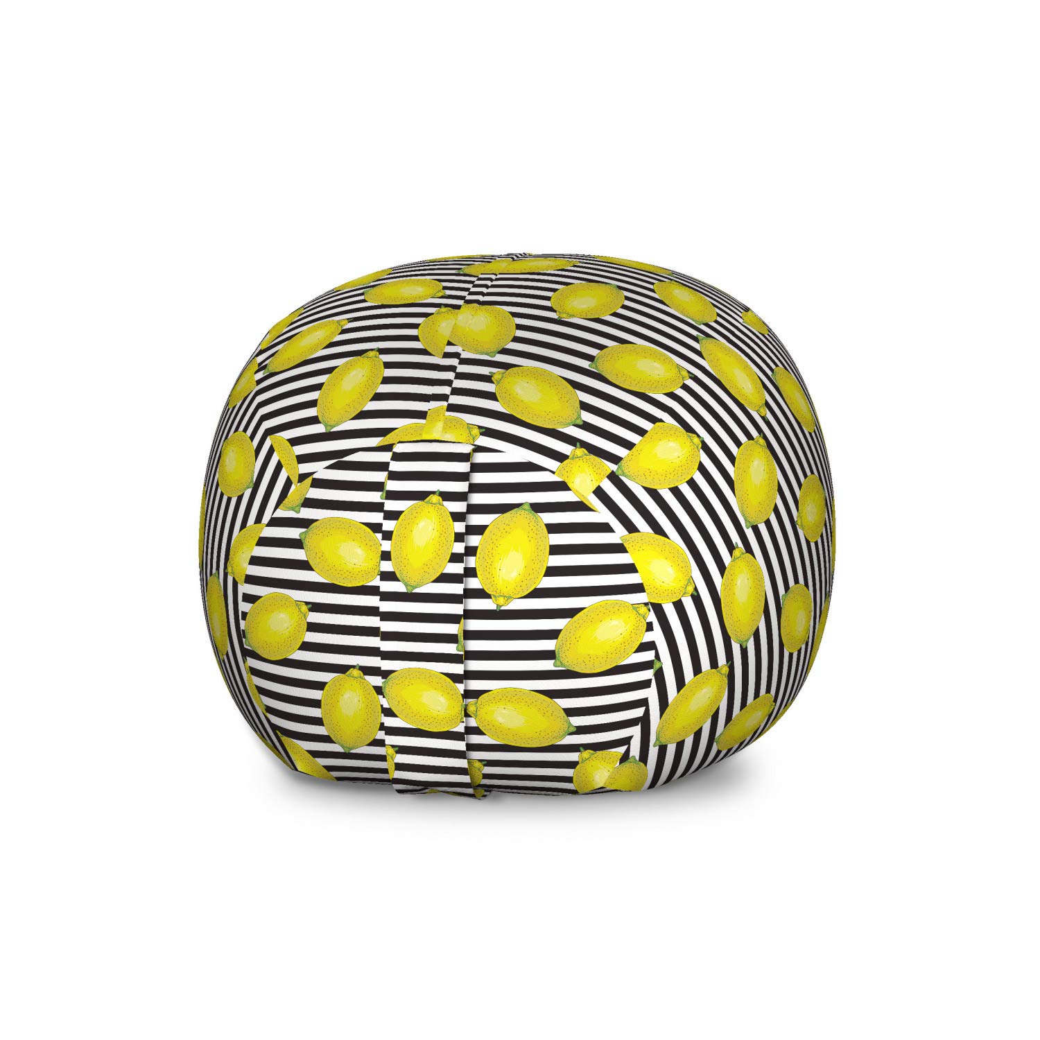 Ambesonne Lemons Toy Storage Bag Chair - Large Washable Stuffed Animal Organizer with Citrus Motif & Striped Design in Apple Green & Charcoal Grey - Perfect for Kids' Room, Playroom, and Nursery Organization
