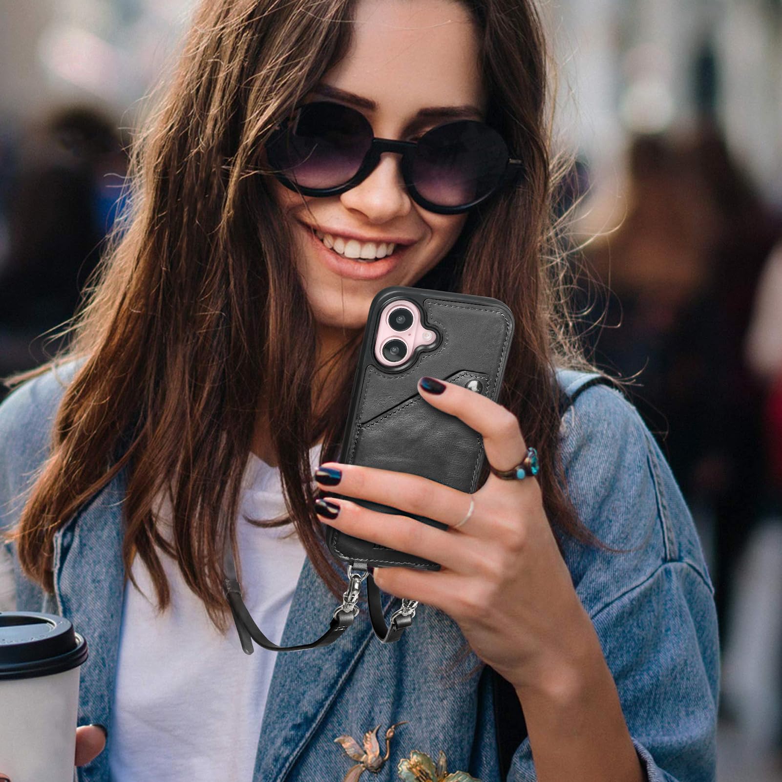 Leather Wallet Case for iPhone 16 with Card Holder & Wrist Strap - Perfect for Women's Daily Use