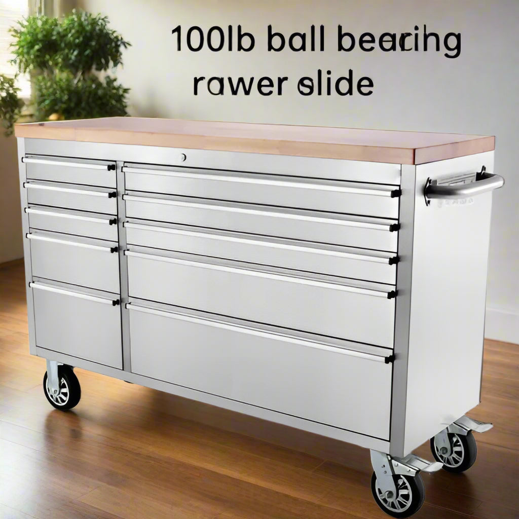 8 FT Heavy Duty Stainless Steel Workbench with 24 Lockable Drawers - HTC9624 | Commercial Kitchen, Garage Workshop & Industrial Workstation