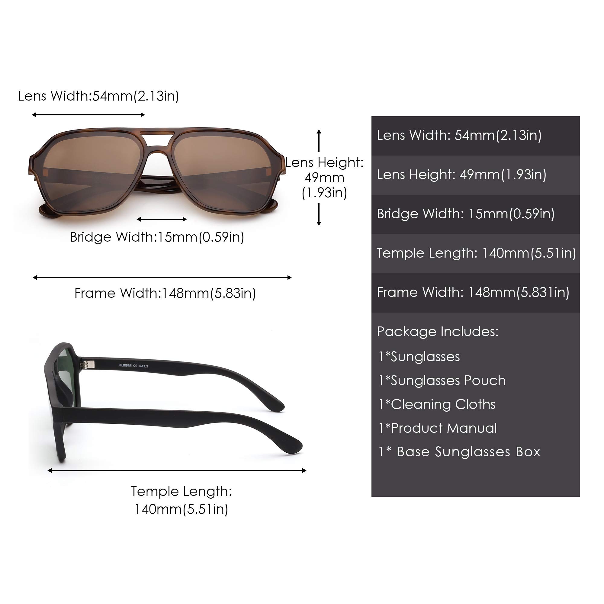 GLINDAR Classic Polarized Aviator Sunglasses for Men - Tortoise Frame & Blue Lenses - UV Protection, Fashion & Outdoor Activities (Driving, Beach, Travel)