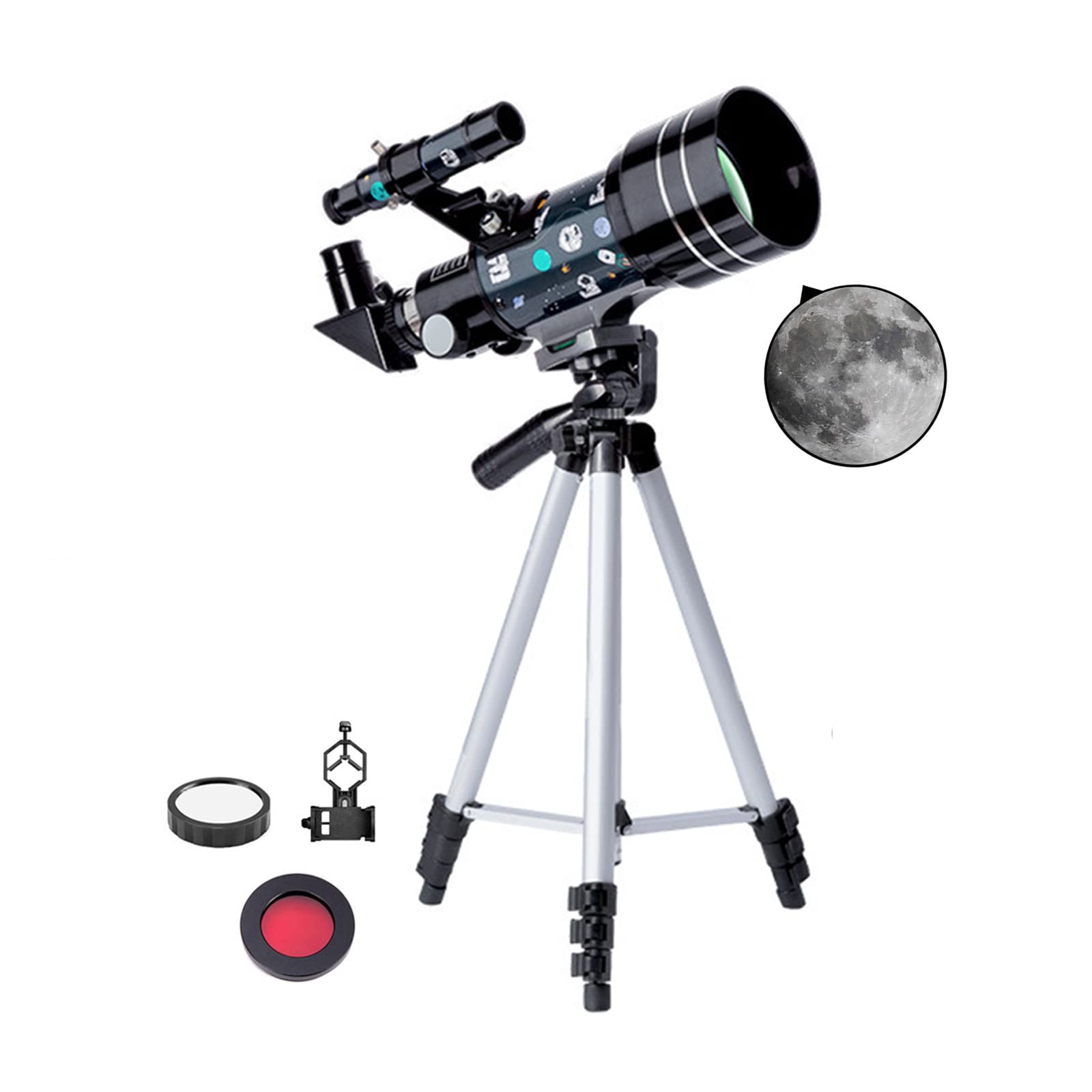 HBOY 70mm/300mm Astronomical Refractor Telescope with Adjustable Tripod & Finder Scope - Portable Telescope for Kids, Beginners & Adults - Perfect for Stargazing, Bird Watching & Graduation Gifts