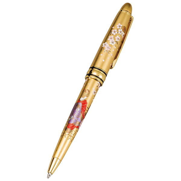Premium MAKI-E Urushi Lacquer Ballpoint Pen - Cherry Blossom & Japanese Maiko Design in Gold | Handcrafted Japanese Writing Instrument for Gift, Office & Luxury Collectors