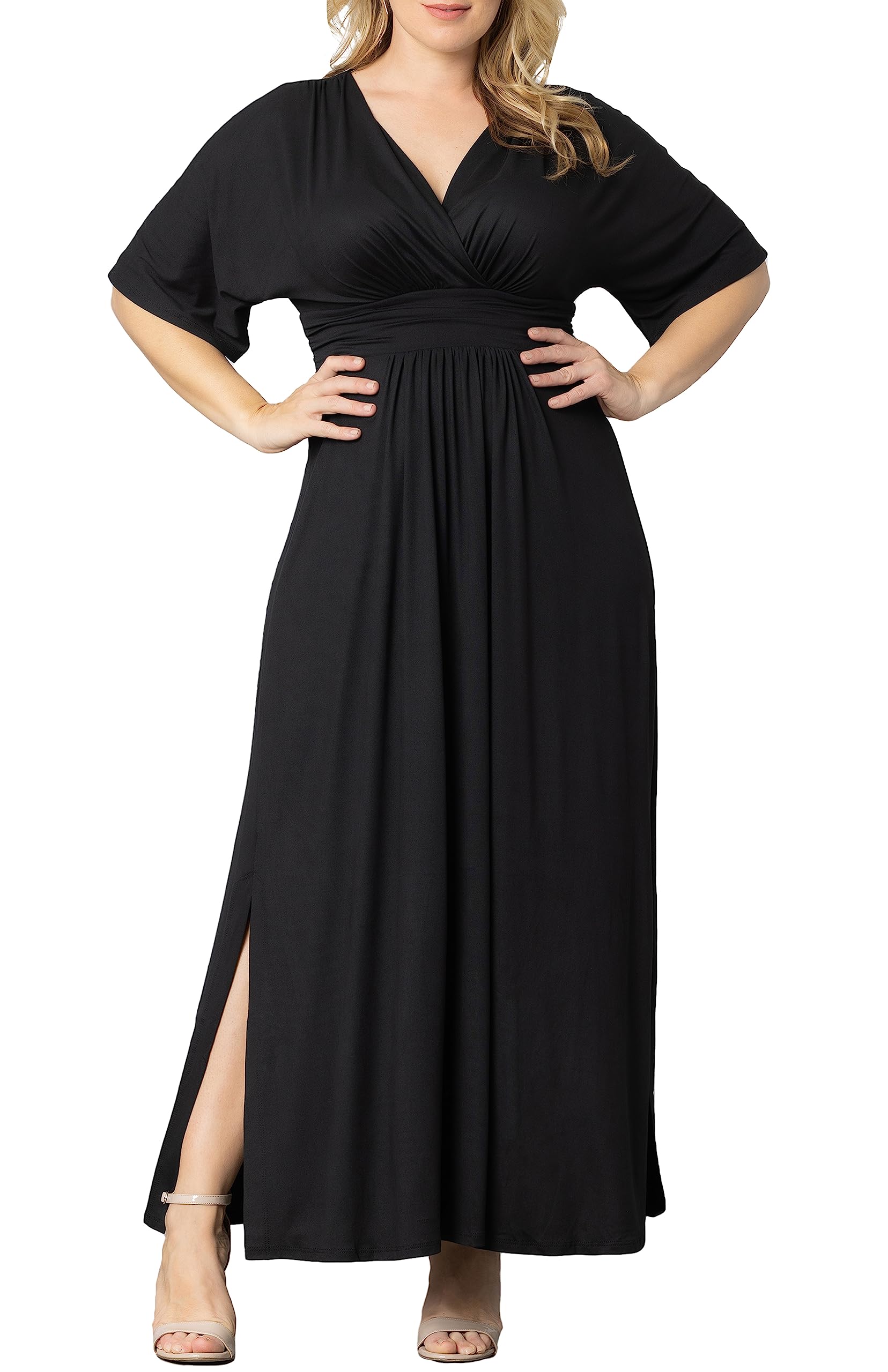 Kiyonna Women's Plus Size Vienna Maxi Dress with Long Sleeves - Elegant Formal & Casual Long Dress for Weddings, Office, Weekend Getaways & Beach Vacations | Perfect for Special Occasions, Work Wear & Holiday Travel