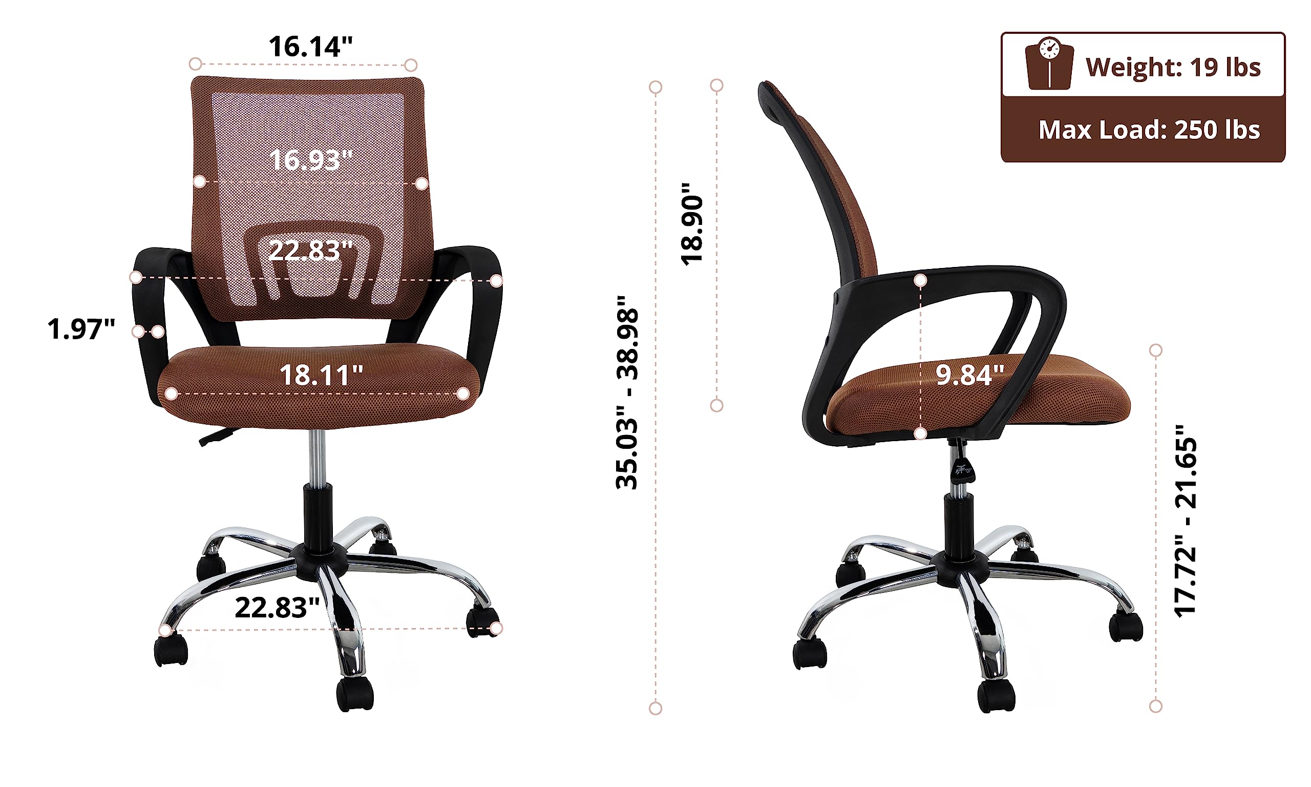 Ergonomic Home Office Desk Chair with Adjustable Lumbar Support - Comfortable Swivel Rolling Computer Chair for Small & Tall Desks, White & Brown Executive Chair - Perfect for Remote Work, Gaming, and Long Hours at Office Desk