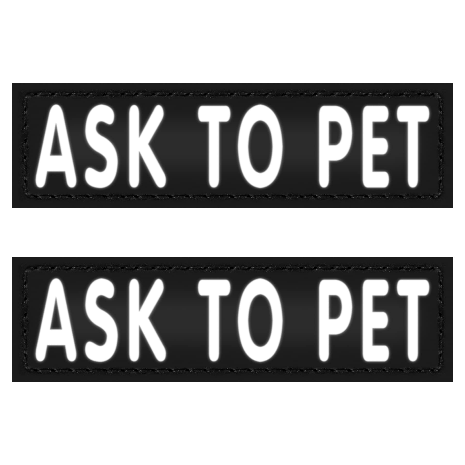 Set of 2 Reflective Dog Vest Harness Patches - Removable Ask to Pet Patches with Reflective Letters for Emotional Support & Therapy Dogs - Perfect for Vests, Harnesses, Collars & Leashes - Great for Night Walks, Safety & Service Dog Identification
