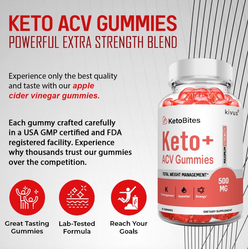 Kivus Keto Bites ACV Gummies - Apple Cider Vinegar Keto Supplement for Weight Loss & Energy Boost (60 Count) - Perfect for Ketogenic Diet & On-the-Go Snacking