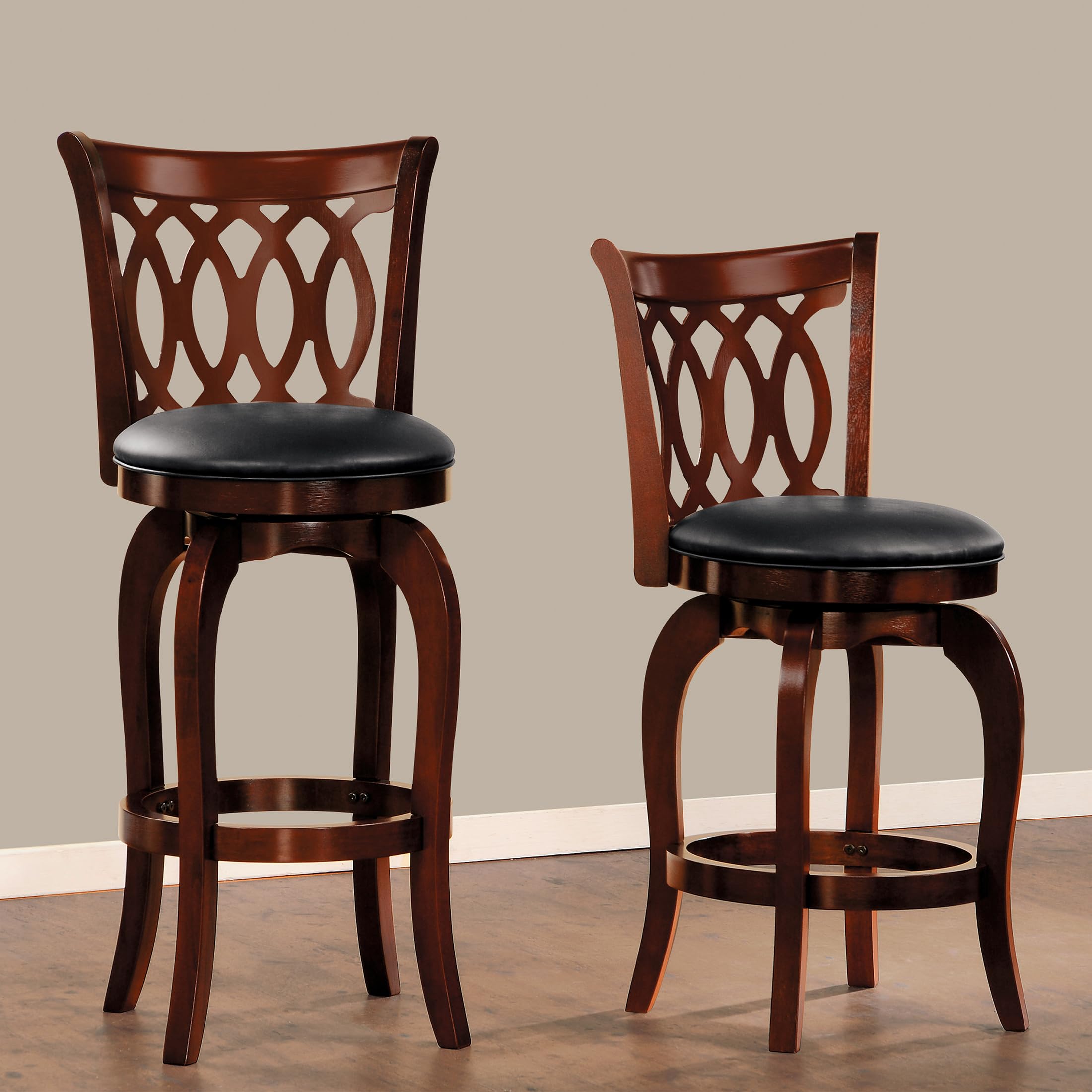 Homelegance Shapel Swivel Counter Height Barstool 24.5 Inch Seat Height - Cherry Wood Scroll Back Design for Kitchen Island, Breakfast Bar & Home Decor