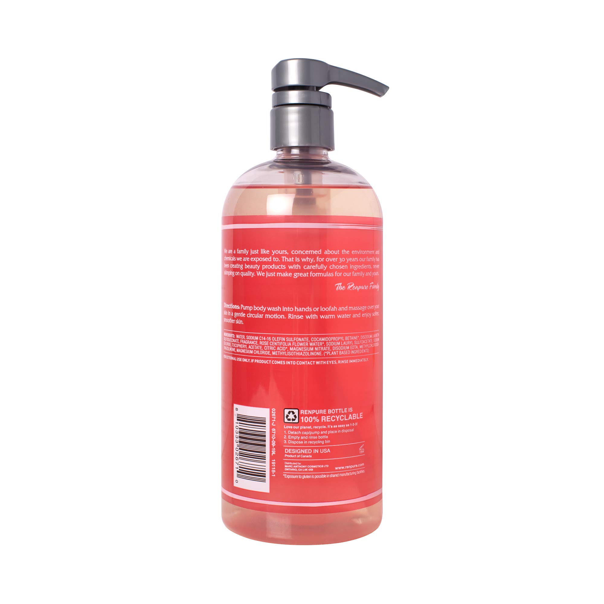 Renpure Rose Water Body Wash - 24oz Hydrating & Moisturizing Shower Gel for Dry Skin - Floral Scented Bath & Body Cleanser for Women & Men - Perfect for Daily Use & Spa Days