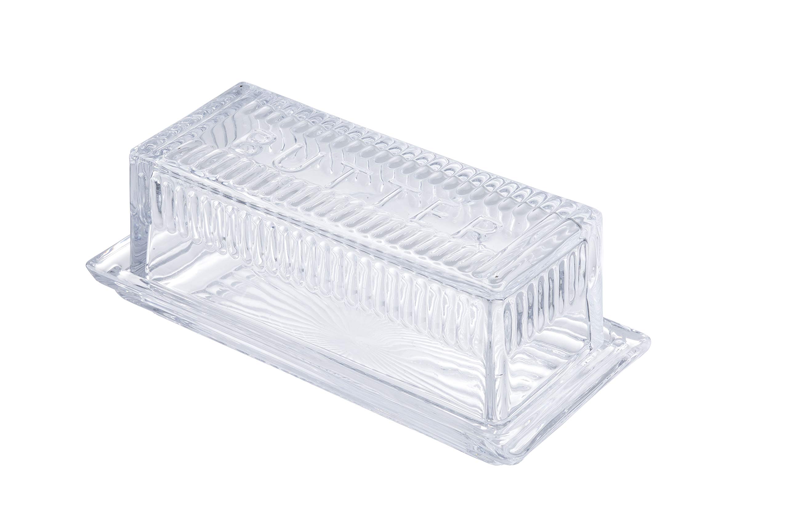 Tablecraft Clear Glass Butter Dish with Embossed Design - 7 x 3 x 2.75 Inches - Set of 6 - Perfect for Dining Table, Kitchen Counter, and Restaurant Use