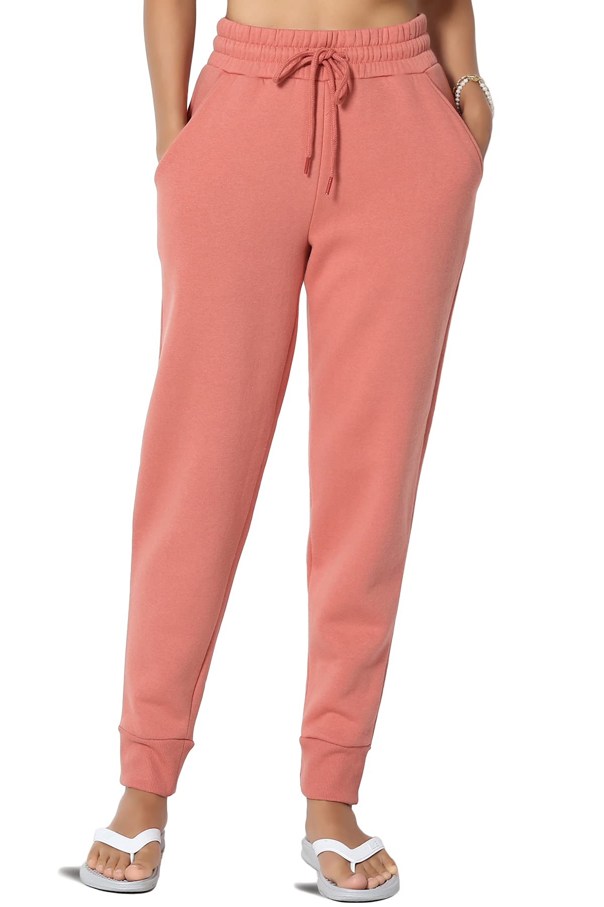 TheMogan Active Lounge Comfy Cotton Blend Drawstring Waist Jogger Sweatpants for Women - Soft Casual Workout Pants with Pockets for Yoga, Running, Travel & Home Relaxation