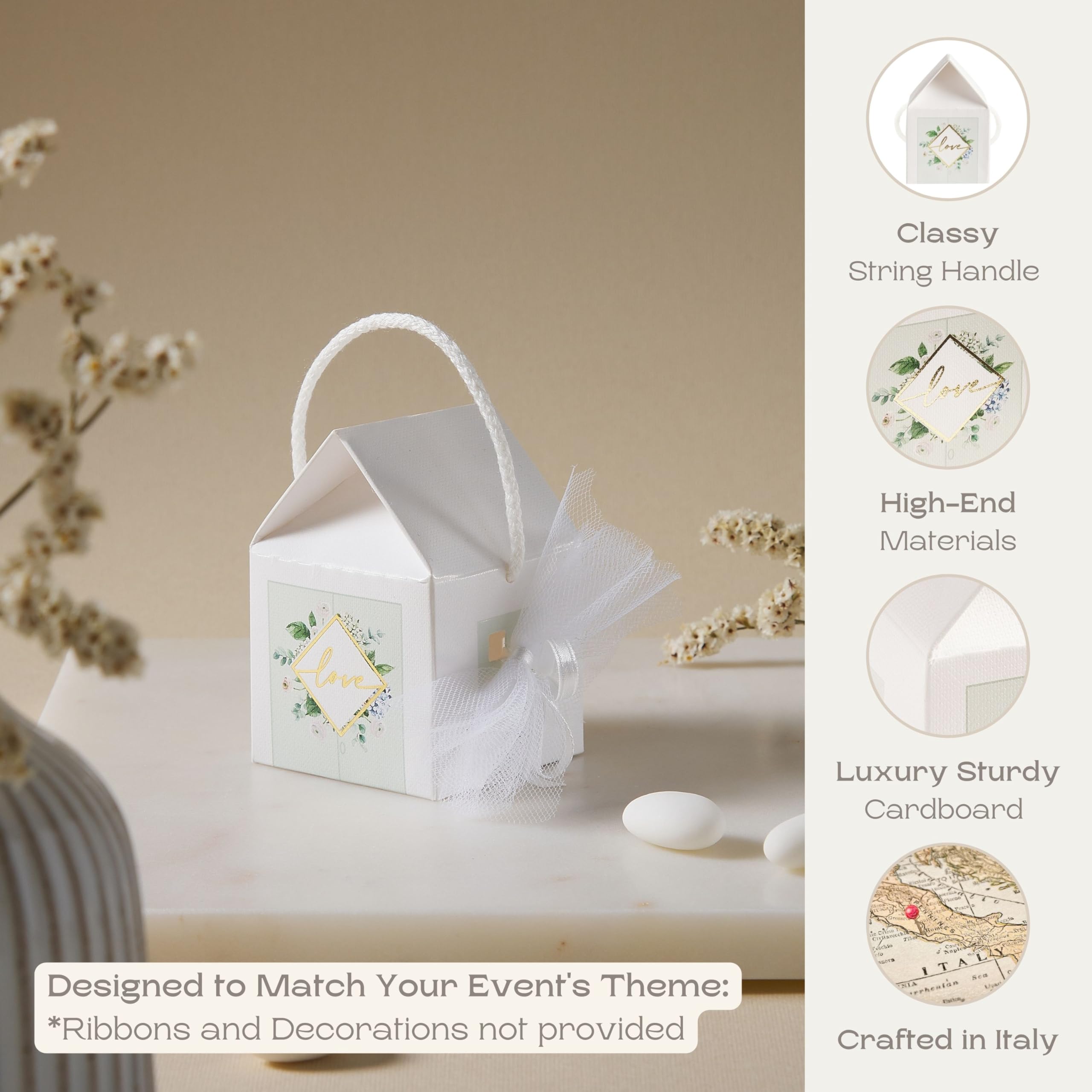 40pcs White Floral Wedding Favor Boxes 2.16x2.16x1.96in - Candy Party Decor