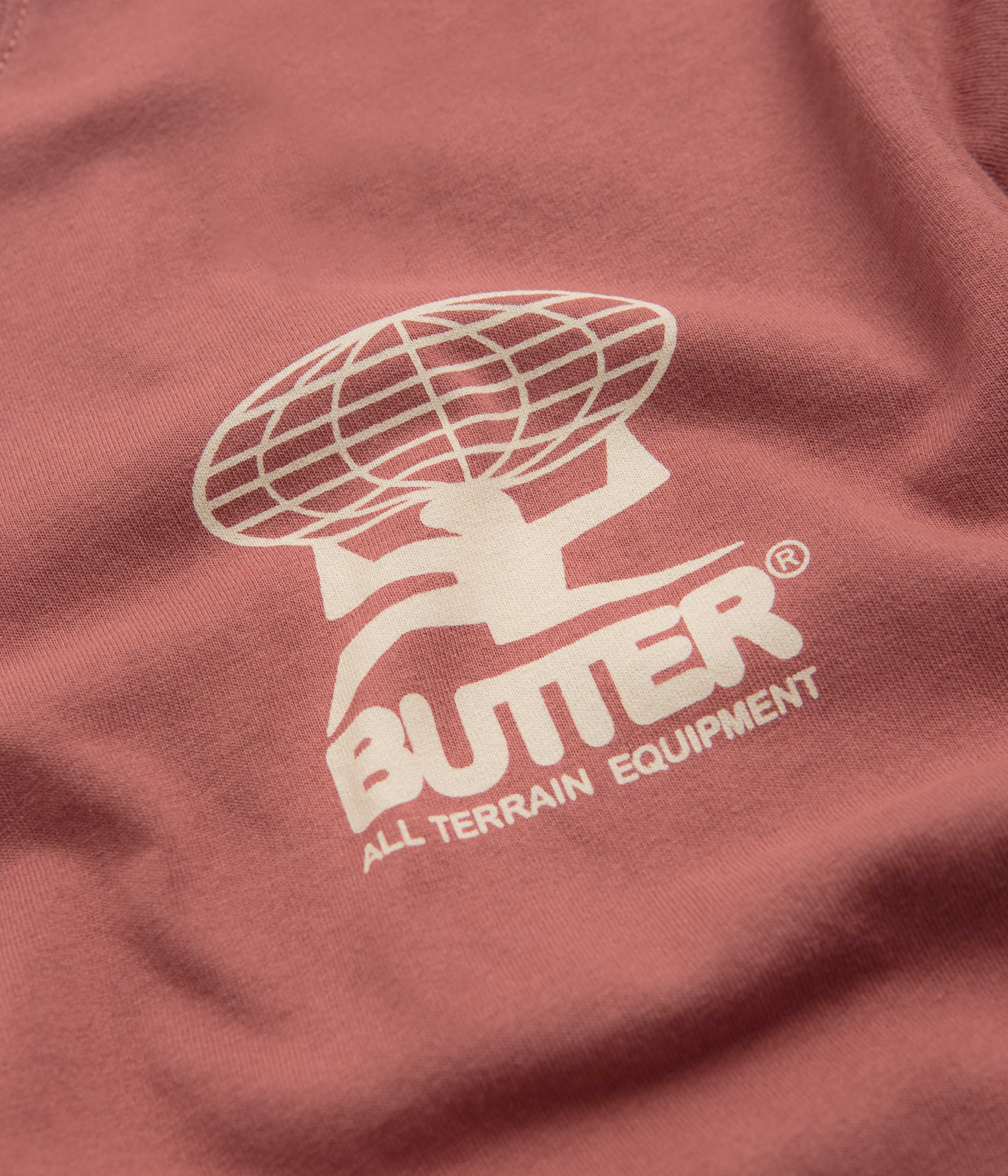 Butter Goods All Terrain T-Shirt - Rhubarb Color | Comfortable & Durable Cotton Tee for Outdoor Adventures, Hiking & Casual Wear