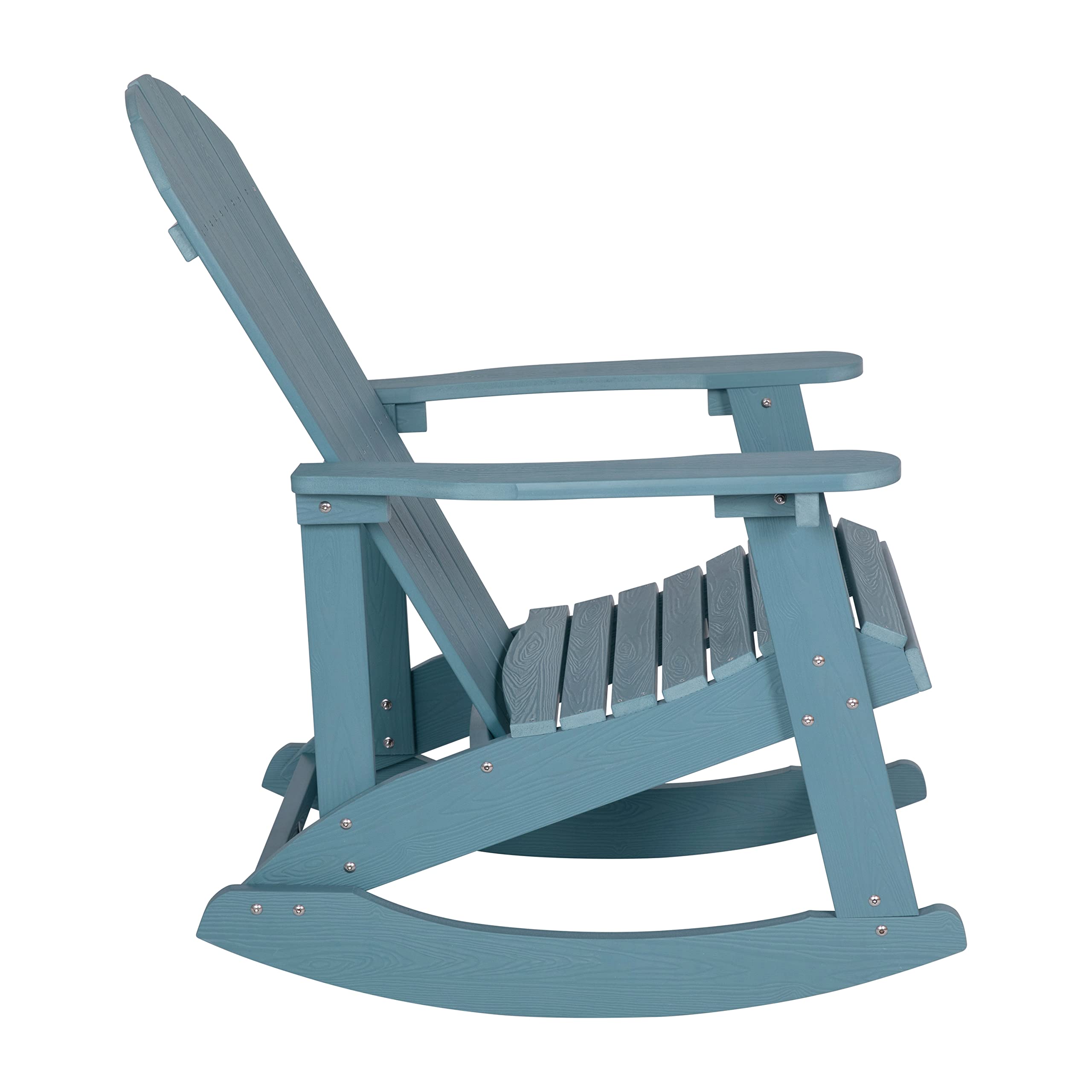 Flash Furniture Savannah Poly Resin Wood Adirondack Rocking Chair Set of 2 - All-Weather Sea Foam Polystyrene - Stainless Steel Hardware - Perfect for Patio, Garden & Poolside Relaxation