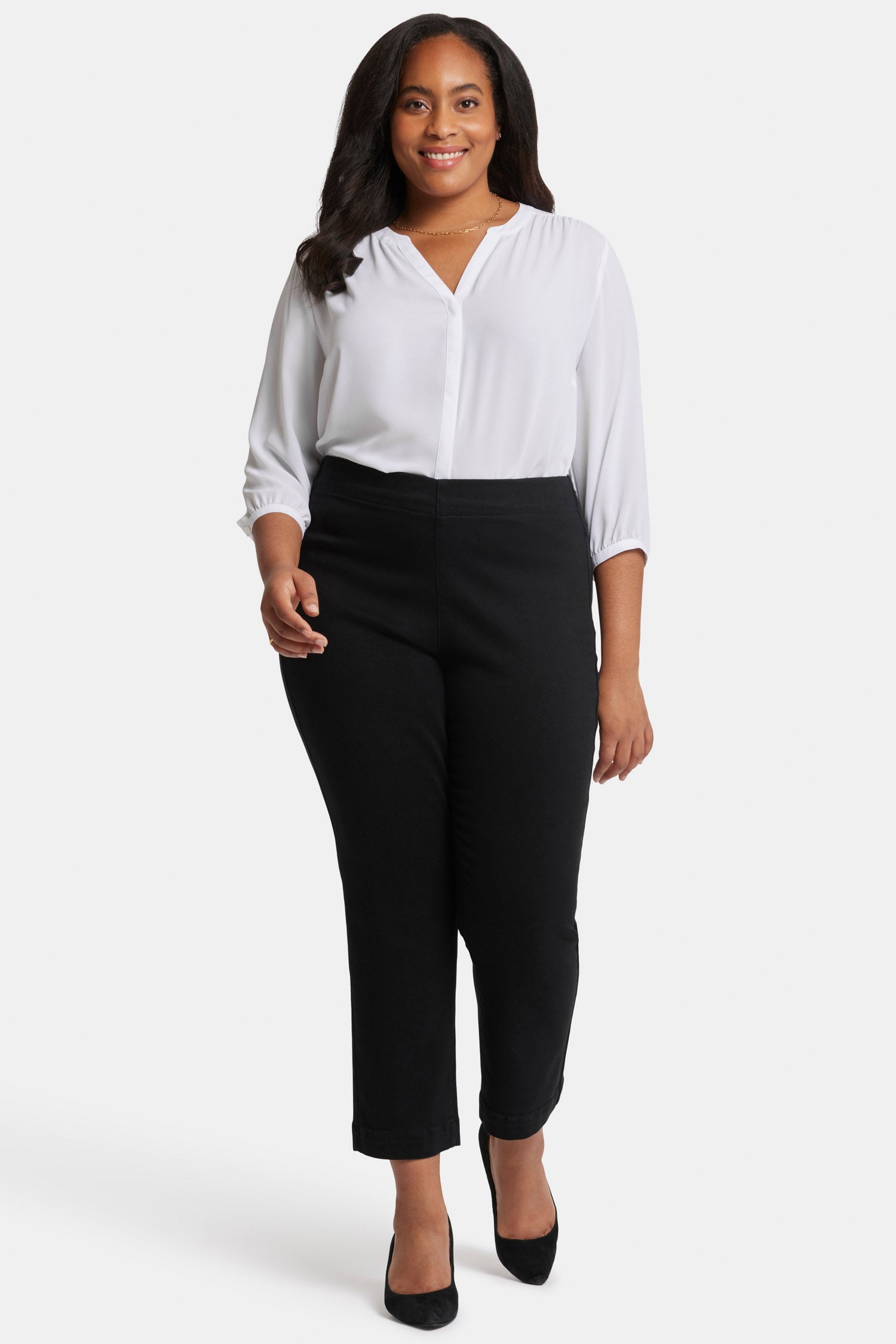 Plus Size Bailey Relaxed Straight Ankle Pull On Jeans in Overdye Black | Comfortable Stretch Denim Pants for Women | Perfect for Casual Wear, Office & Weekend Outings