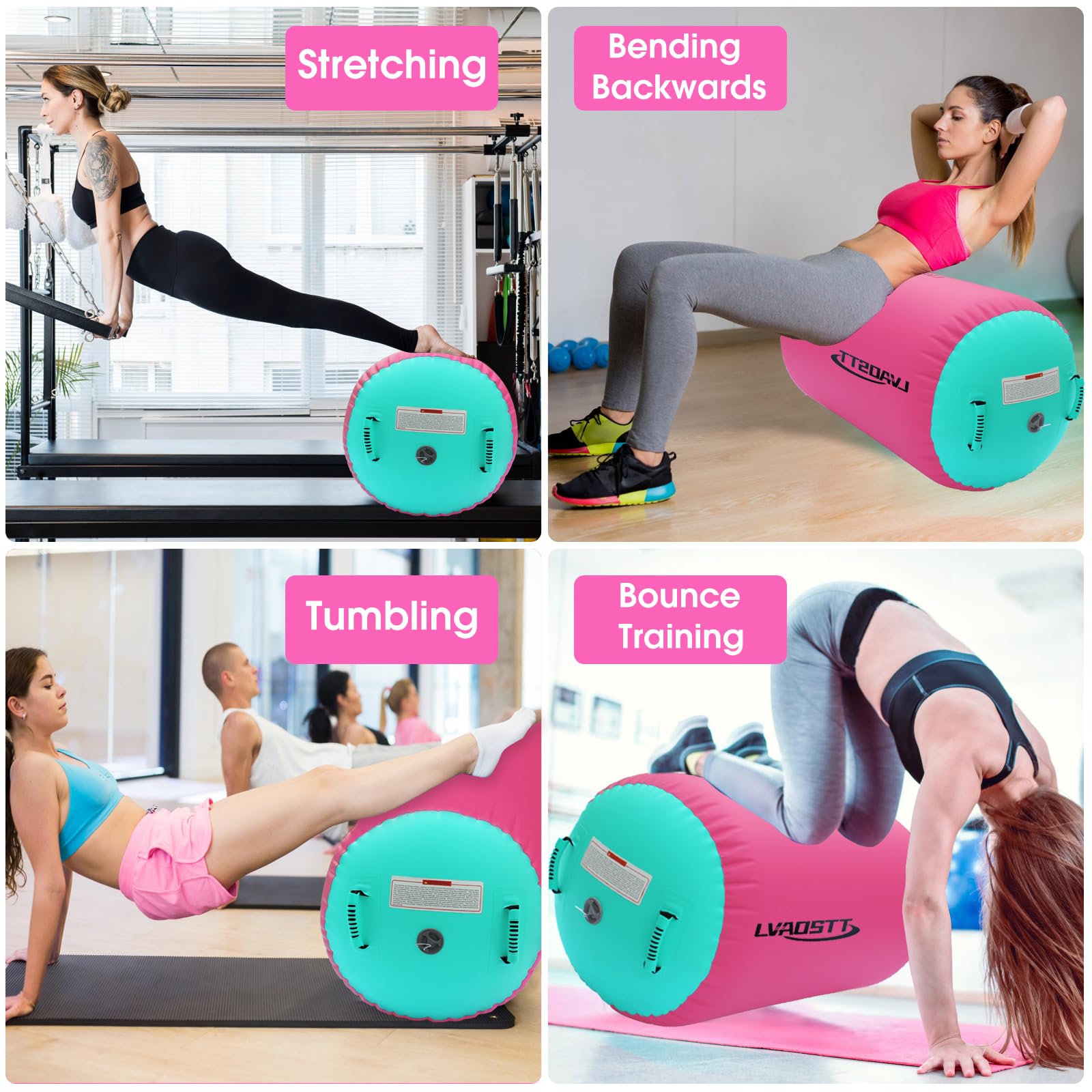 Inflatable Gymnastics Air Barrel Roller - Tumbling Mat & Balance Cylinder for Yoga, Cheerleading, Home Gym | Portable Tumble Track Equipment with Pump - Perfect for Kids Training, Fitness Routines & Indoor Exercises