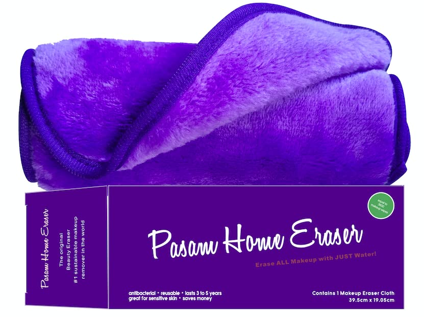 Reusable Makeup Eraser - Waterproof Makeup Remover Cloth for Eyeliner, Lipstick, Foundation & More | Chemical-Free, Works with Just Water | Perfect for Travel, Gym & Daily Skincare Routine (Purple)
