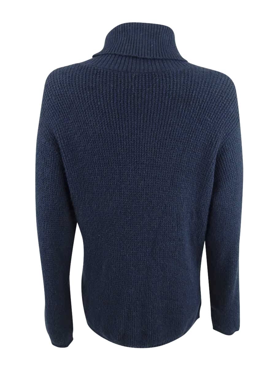 STATE Women's Waffle-Knit Button-Detail Turtleneck Sweater - Soft Winter Pullover, Cozy Casual Long Sleeve Top, Black Size M - Perfect for Office Wear, Date Nights & Holiday Outfits