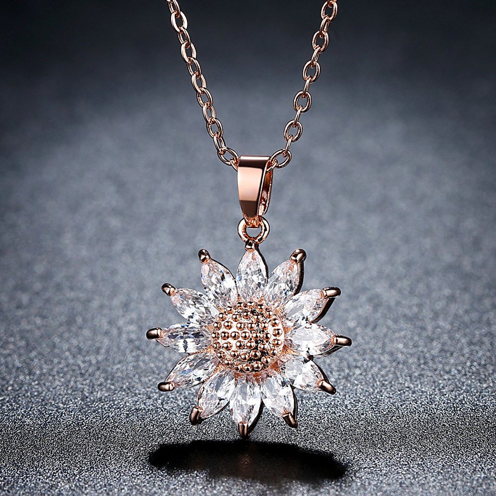 18K Rose Gold Plated Cubic Zirconia Snowflake Pendant Necklace for Women - Elegant CZ Jewelry Fashion Necklaces, 18