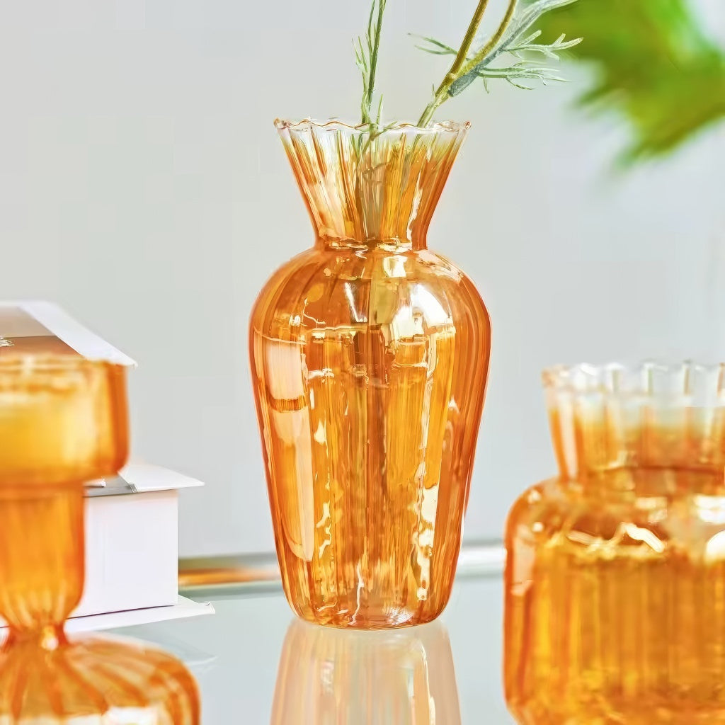 Vintage Orange Glossy Glass Vase - Handmade Decorative Flower Vase for Home Decor, Wedding Centerpiece & Tabletop Display