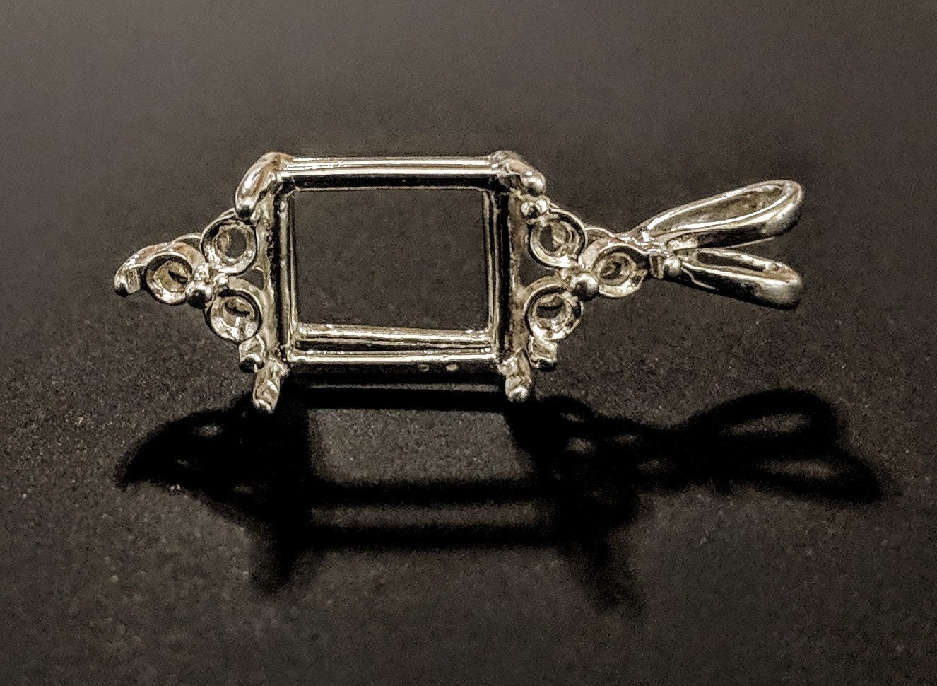 10x8mm & 18x13mm Emerald Cut Sterling Silver or 14K Gold Pendant Setting with 6 Accent Stones | Handcrafted in USA | Perfect for Birthdays, Anniversaries & Special Occasions