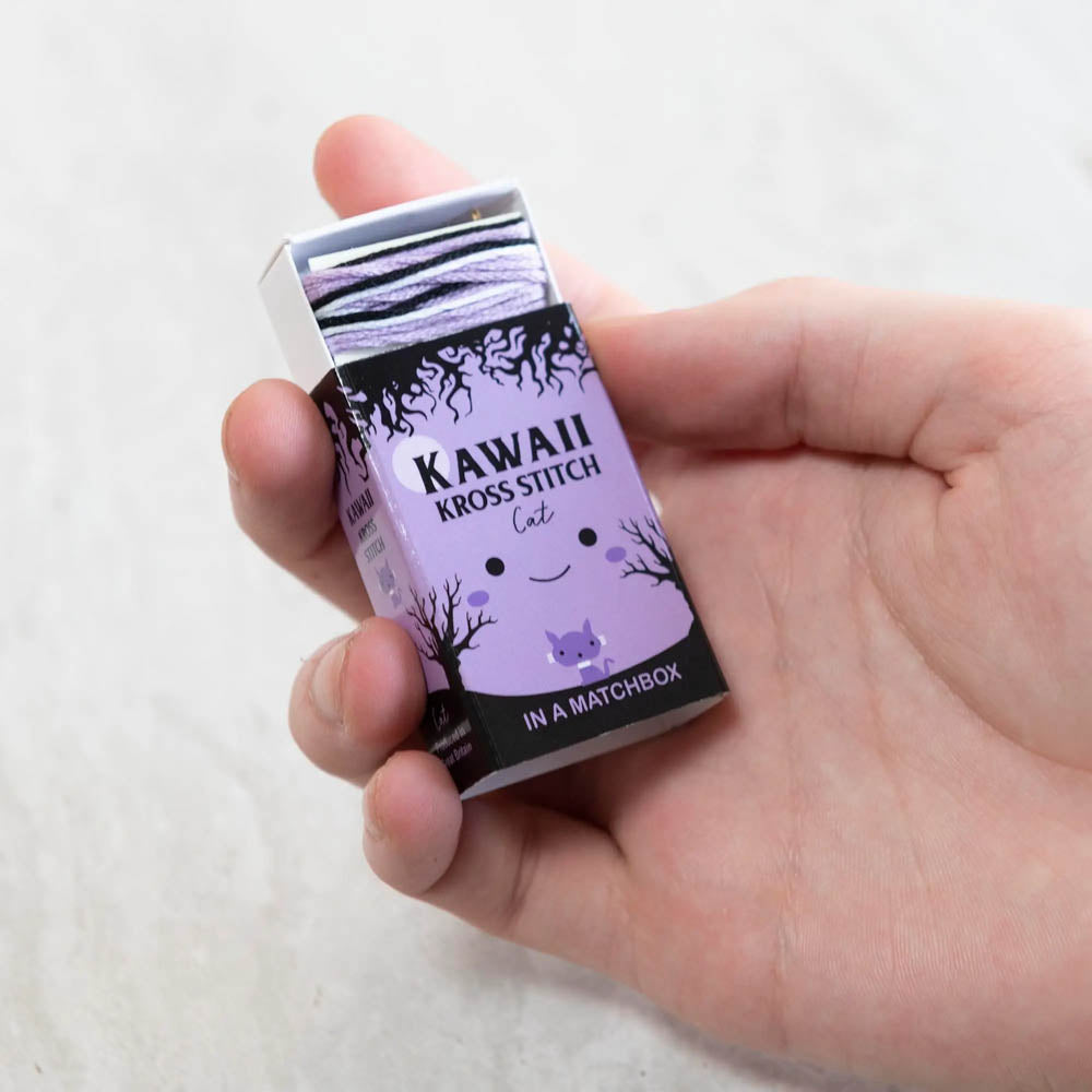 Halloween Cat Mini Cross Stitch Kit in Matchbox - DIY Kawaii Cute Embroidery Craft for Beginners | Perfect for Halloween Decor, Party Favors & Gift Giving
