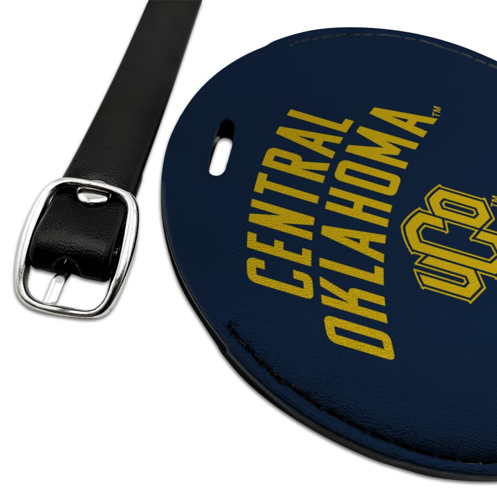 Central Oklahoma Bronchos Logo Round Leather Luggage Tag - Personalized Carry-On ID Tag for Travel Bags, Suitcases & Backpacks | Perfect for College Fans, Alumni & Travel Enthusiasts