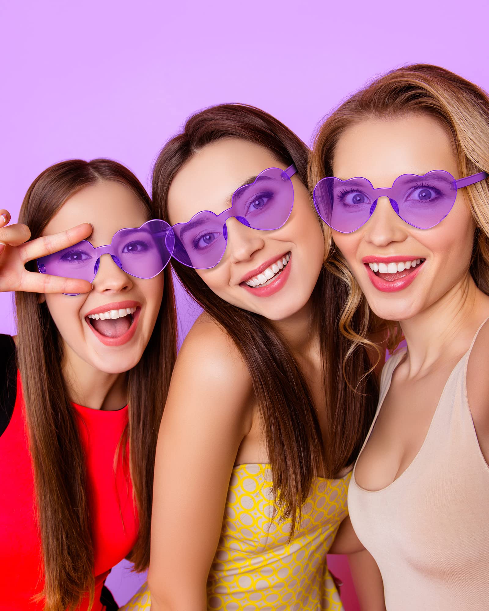 Colzzy 16-Pack Heart-Shaped Sunglasses - Bulk Purple Party Sunglasses for Women, Witch Birthday Accessories & Costume Eyewear - Perfect for Halloween, Bachelorette Parties & Themed Events