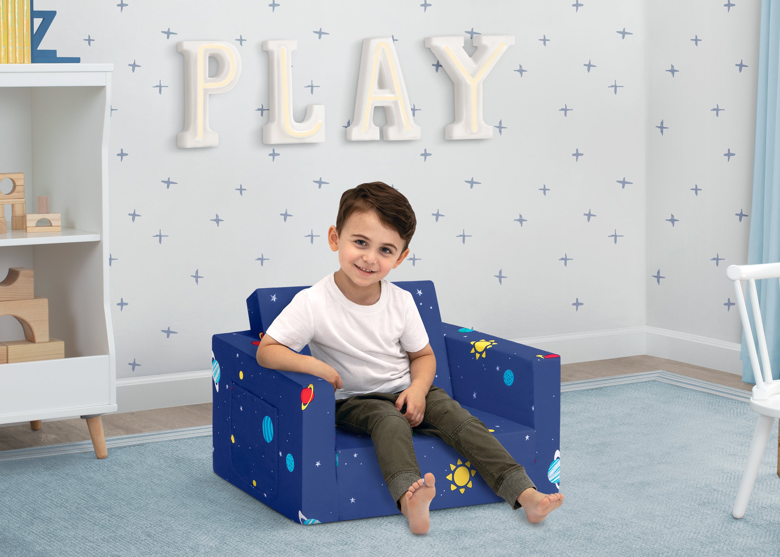Spaceship Cozee Flip Out Chair - 2 in 1 Convertible Kids Chair to Lounger for Bedroom, Playroom & Reading Nook - Soft & Comfortable Children's Furniture for Relaxing & Playtime