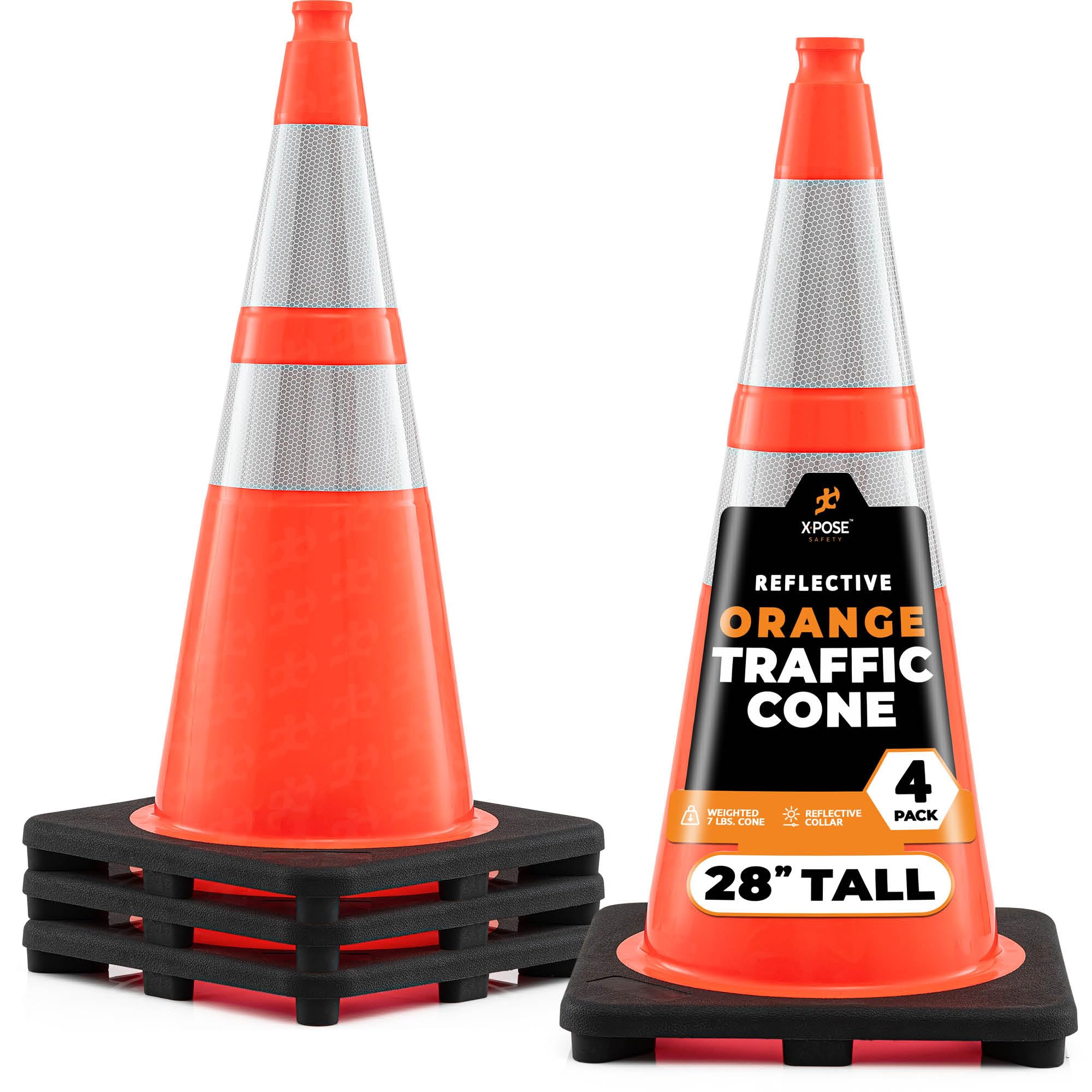 Xpose Safety 28 Inch Orange Traffic Cones with 6