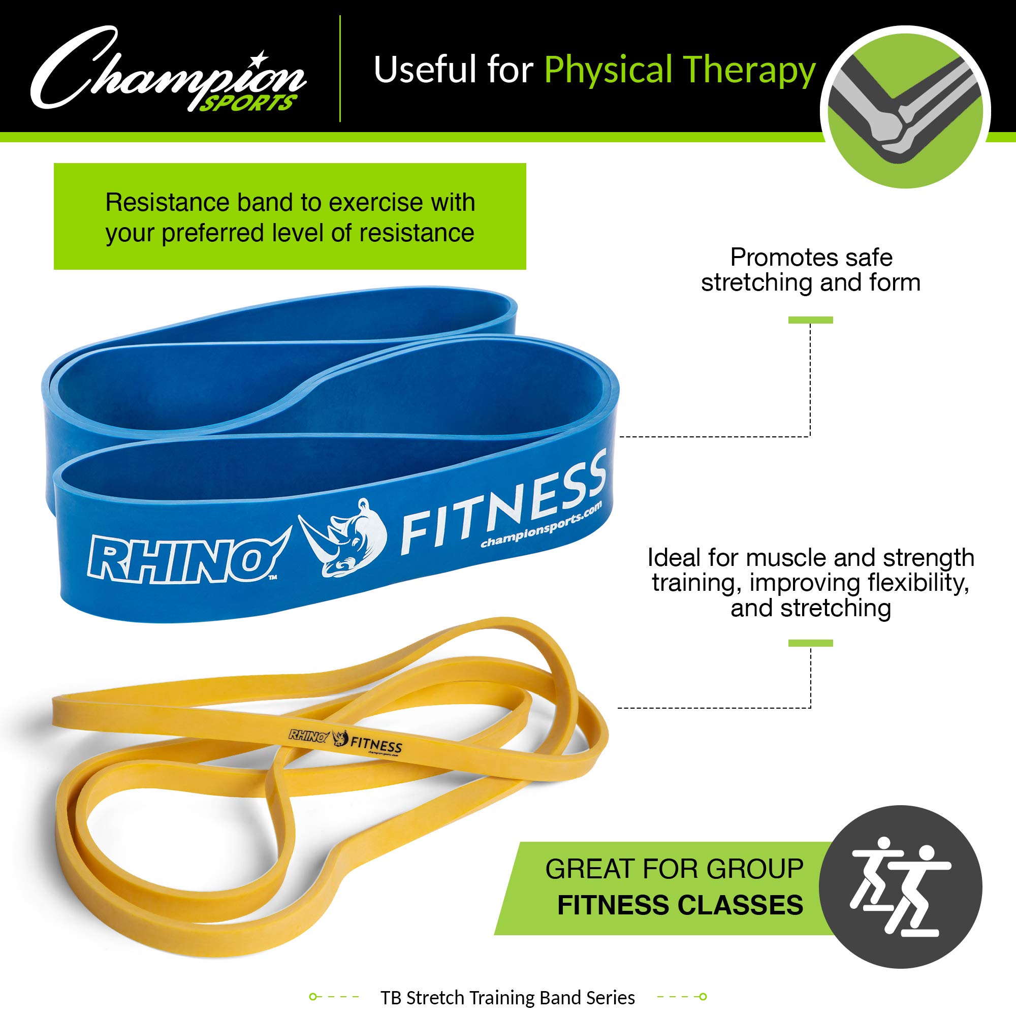 Champion Sports Resistance Bands Set - 5 Levels from Extra Light to Super Heavy for Men & Women | Durable Fitness Bands for Strength Training, Stretching, Physical Therapy & Home Workouts | Perfect for Gym, Yoga, Pilates & Rehabilitation Exercises