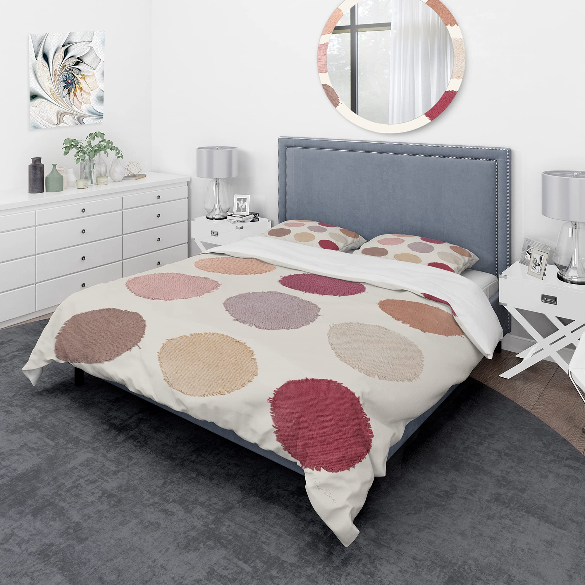 DesignQ Modern Beige Geometric Duvet Cover Set King - 3 Piece Contemporary Bedding with Unique Circle Patterns, All Season Soft & Breathable - Perfect for Master Bedroom, Guest Room & Dorm Decor