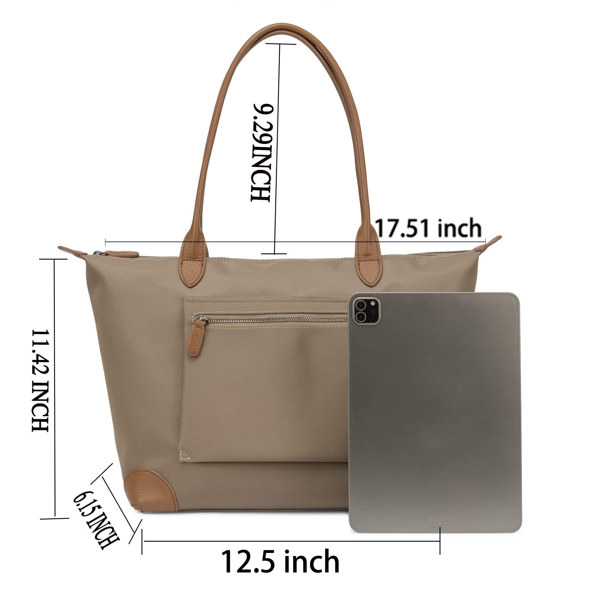 Stylish Large Lightweight Leather Nylon Tote Bag for Women - Designer Work Shoulder Bag & Foldable Travel Purse | Perfect for Office, Commute, Shopping & Weekend Getaways