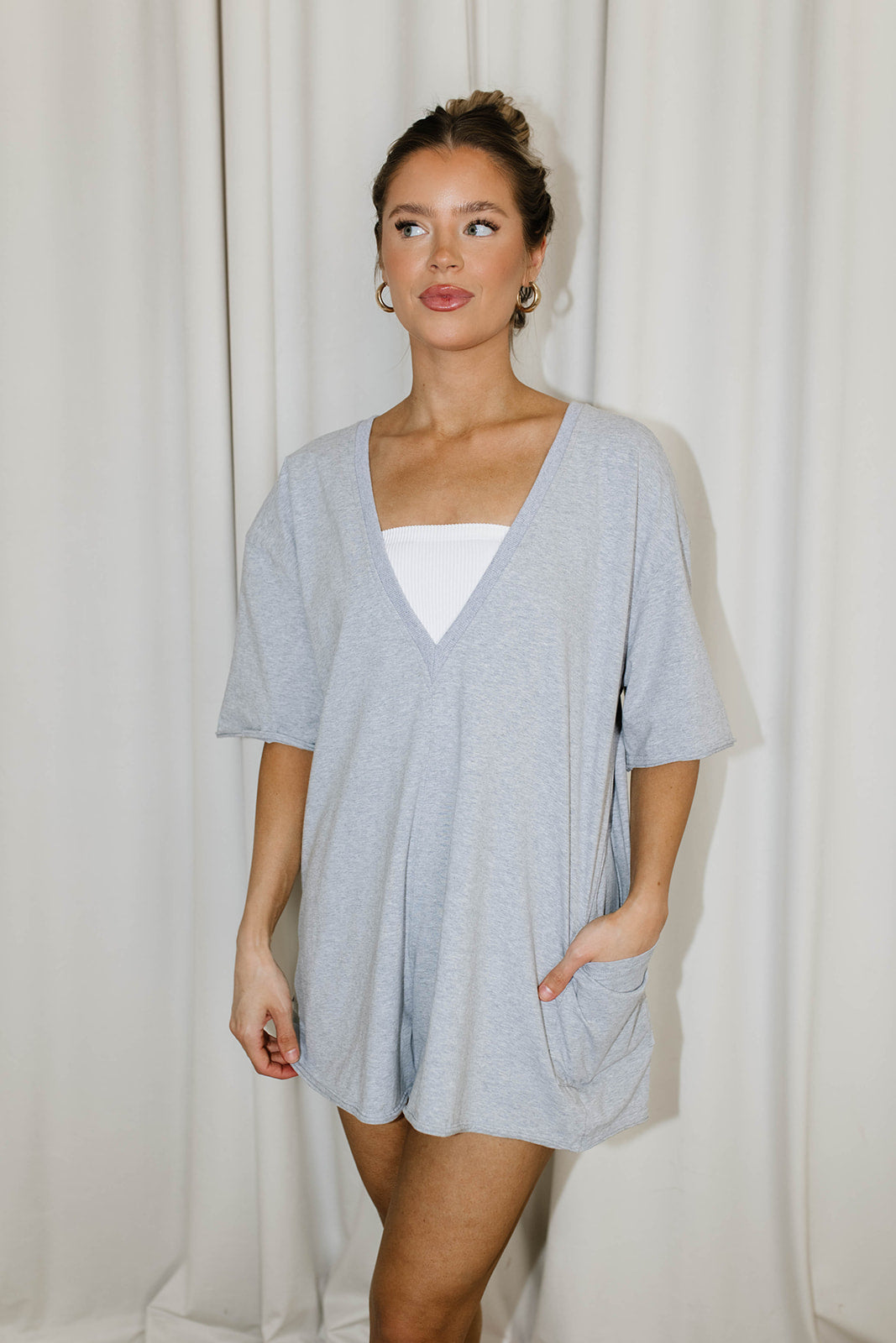 Nylah Oversized Romper for Women - Soft Grey Jumpsuit with Pockets | Casual Loungewear, Summer Outfits & Vacation Wear