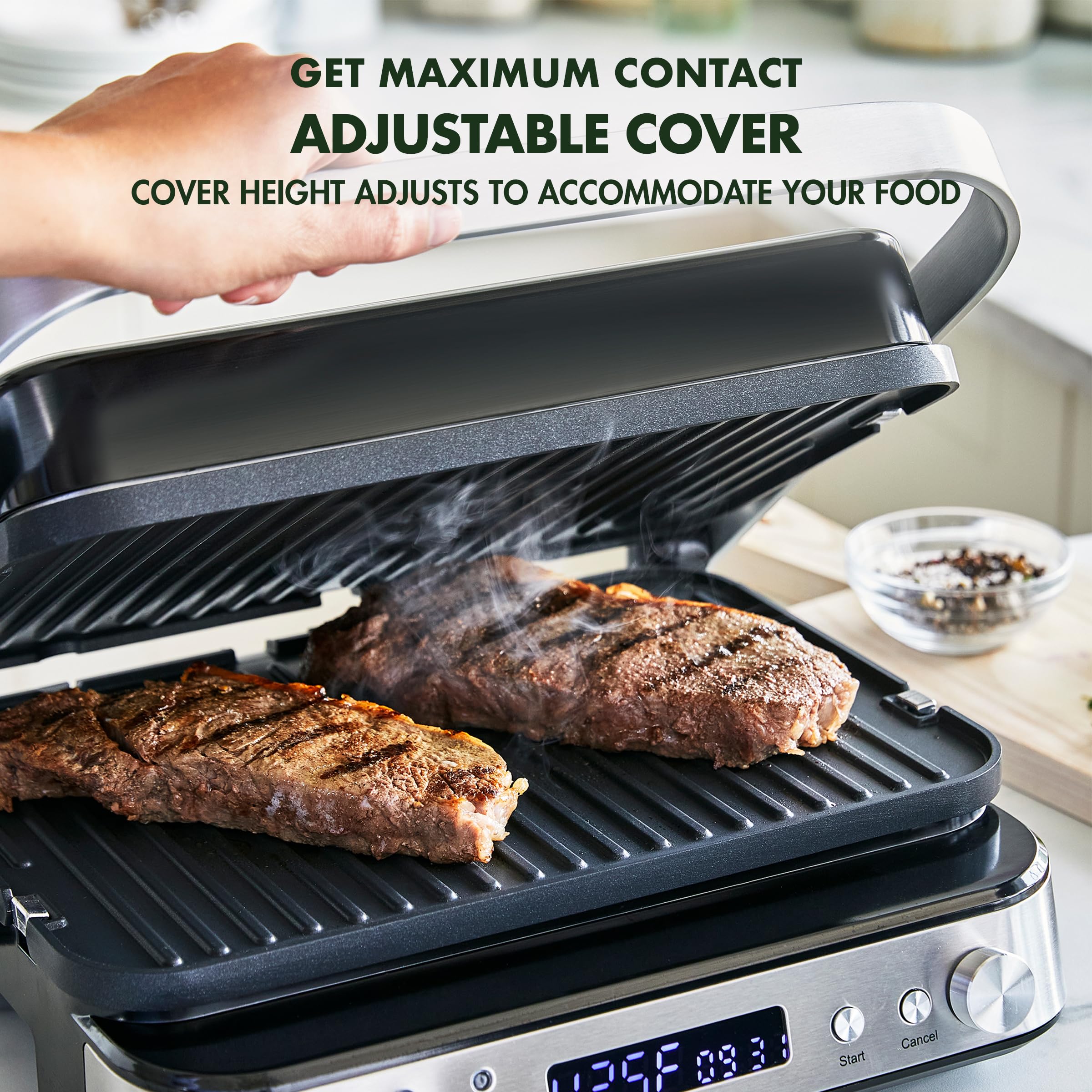 GreenPan Electric Indoor Stainless Steel 6-in-1 Contact Grill & Griddle - Healthy Ceramic Nonstick Coating, Dishwasher Safe Reversible Plates, PFAS-Free - Perfect for Paninis, Sandwiches, Steaks & Breakfast Cooking