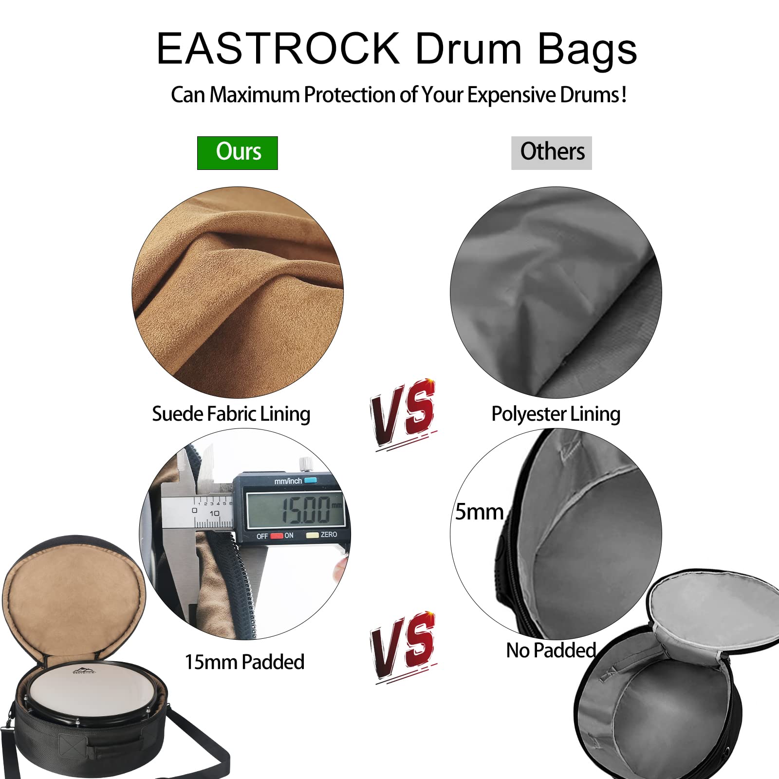 EASTROCK 5-Piece Drum Bag Set - Protective Covers for 12