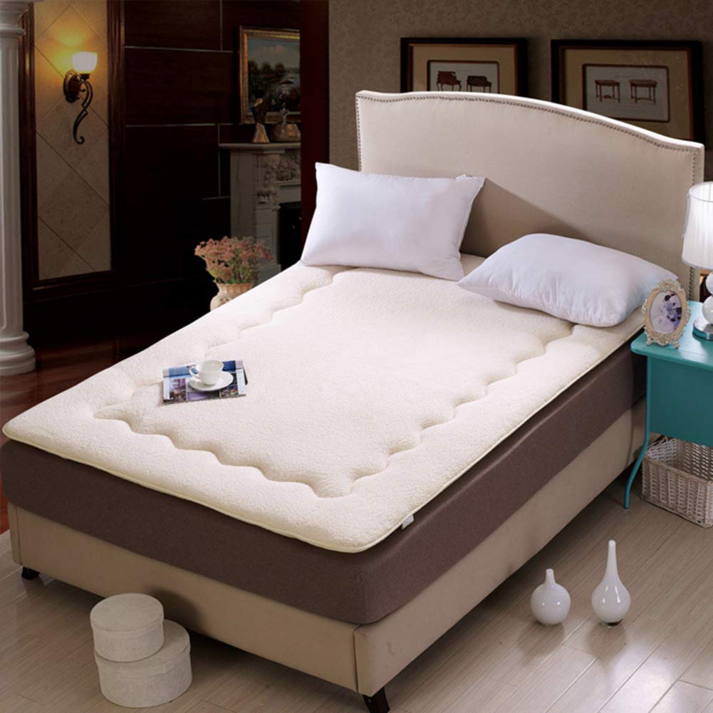 WJXBoos Plush Warm Tatami Mattress - Lamb Cashmere Futon Mattress, Soft Thick Non-Slip Mattress Topper for Floor Sleeping, Mattress Pad - White King Size | Perfect for Guest Beds, Dorm Rooms & Cozy Floor Lounging