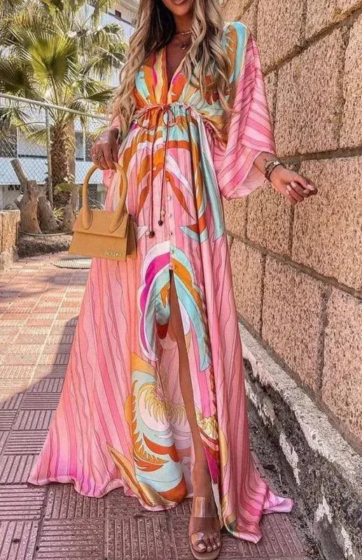 Women's Floral Print Chiffon Midi Dress - Elegant Summer Party & Wedding Guest Dress for Women