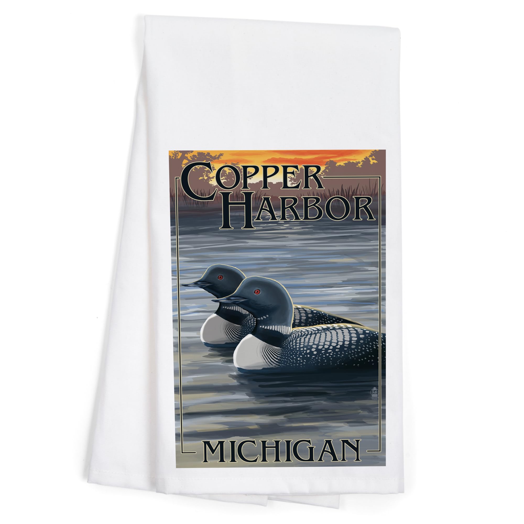 Lantern Press Copper Harbor Michigan Loon Family 100% Cotton Tea Towel - Decorative Hand Towel for Kitchen, Home Decor & Gift - Perfect for Dish Drying, Wall Art & Cozy Farmhouse Style