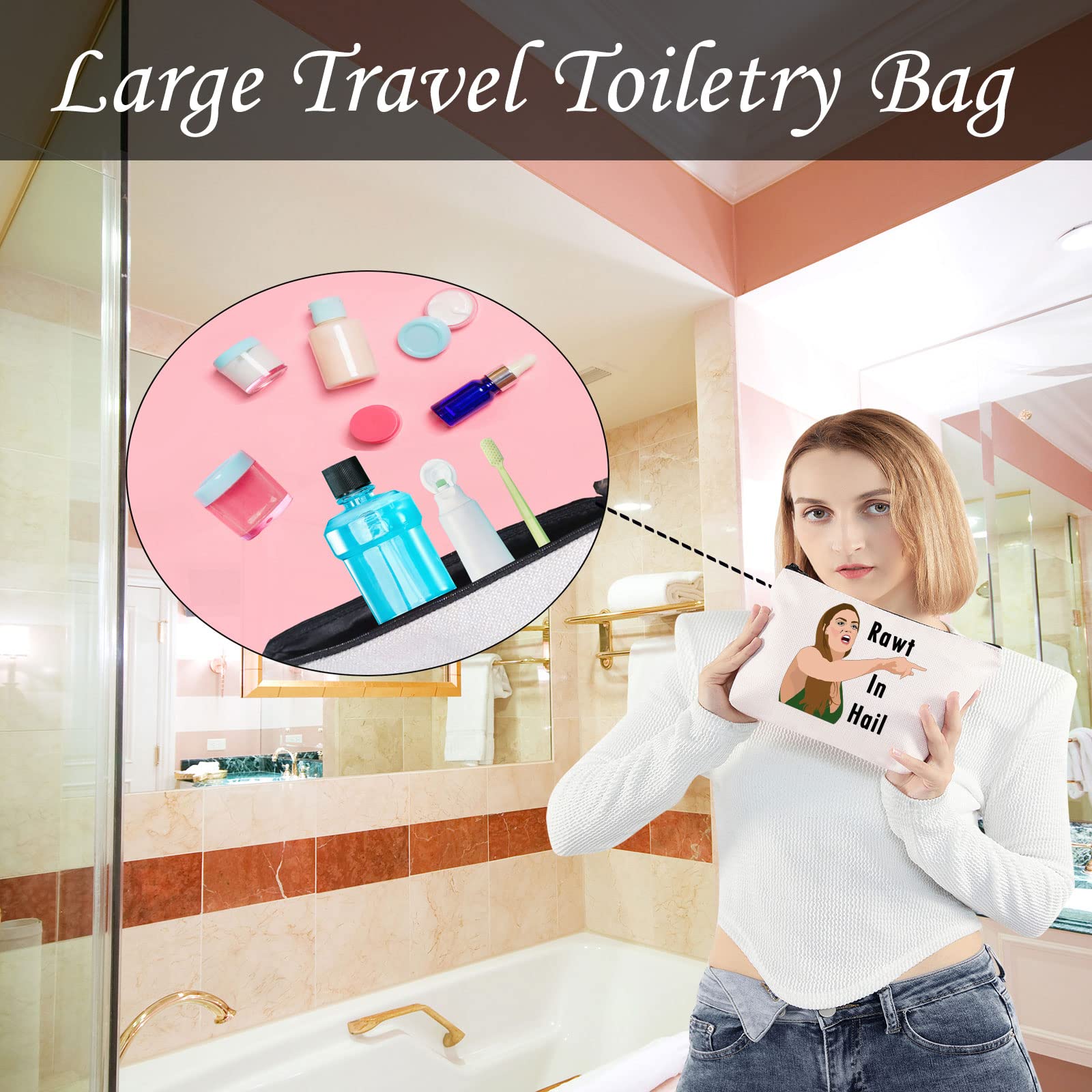 LEVLO Vanderpump Quote Makeup Bag - 'Rawt In Hail' Funny Cosmetic Pouch for Women, Sister & BFF Gift - Perfect for Travel, Gym & Daily Essentials Organization