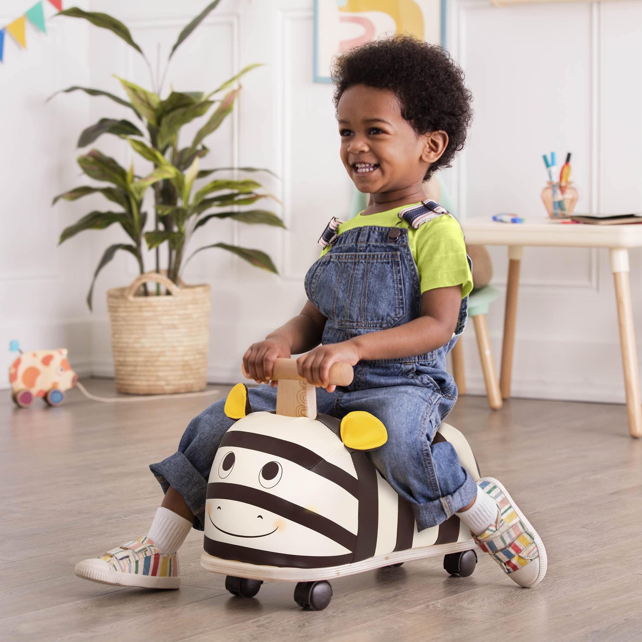 B. Toys Zippity Zebra Wooden Ride-On Toy for Toddlers 18+ Months - Soft Seat, Sturdy Design - Perfect for Indoor Play & Outdoor Adventures